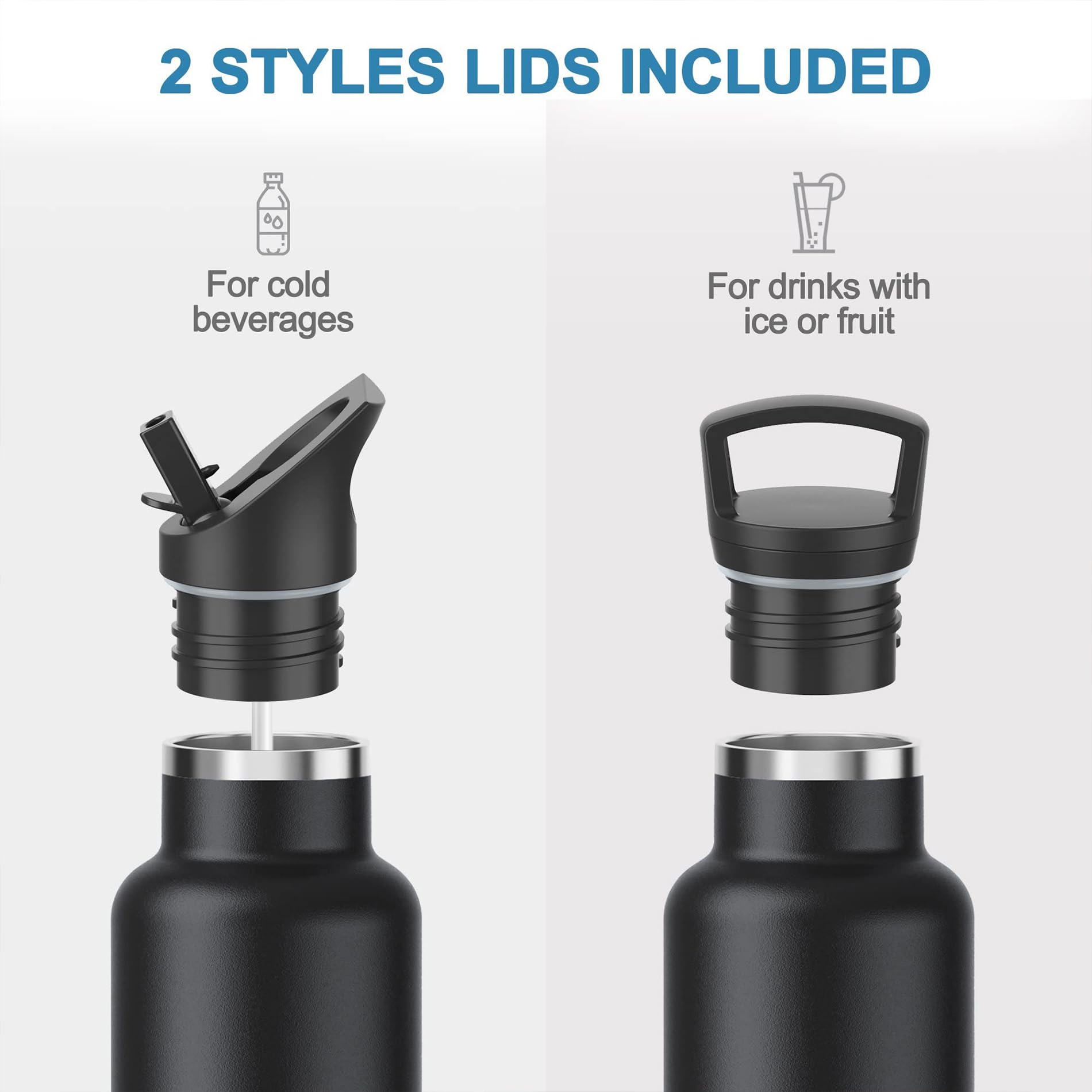 Stainless Steel Double Wall Water Bottles, Vacuum Insulated Bottle With Straw Lid, Insulated Water