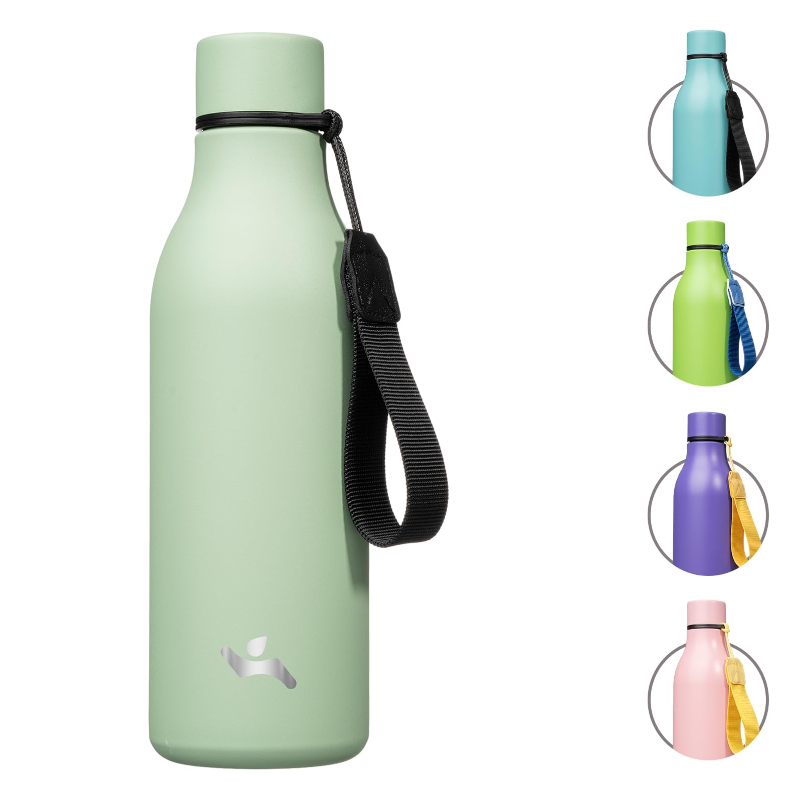 Insulated Water Bottle With Strap,18 Oz Double Wall Stainless Steel Vacuum Bottles Metal
