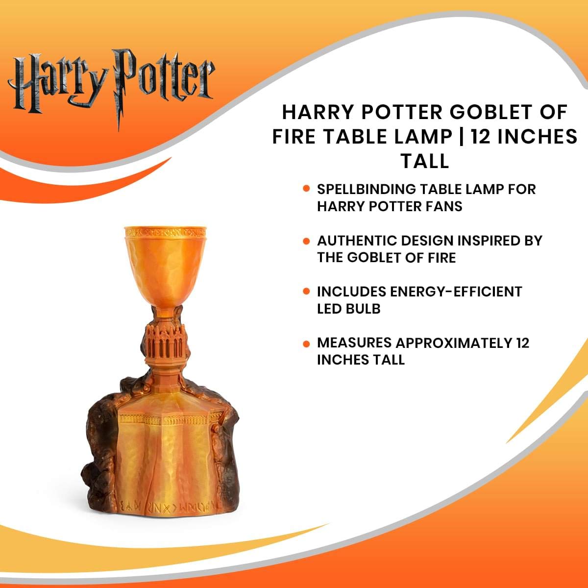 Ukonic Harry Potter Goblet Of Fire Table Lamp | Official Wizarding World Collectible | Home Decor And Room Essentials | Led Mood Light, Standing Desk Lamp | 12 Inches Tall