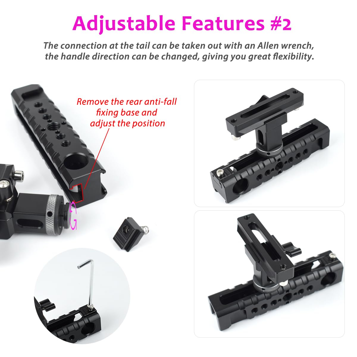 Akeipho Top Dslr Camera Handle, Universal Hand Grip With Quick Release Nato Clamp, 4 Cold Shoes And 1/4" 3/8" Arri Threads For Camera Cage Rig