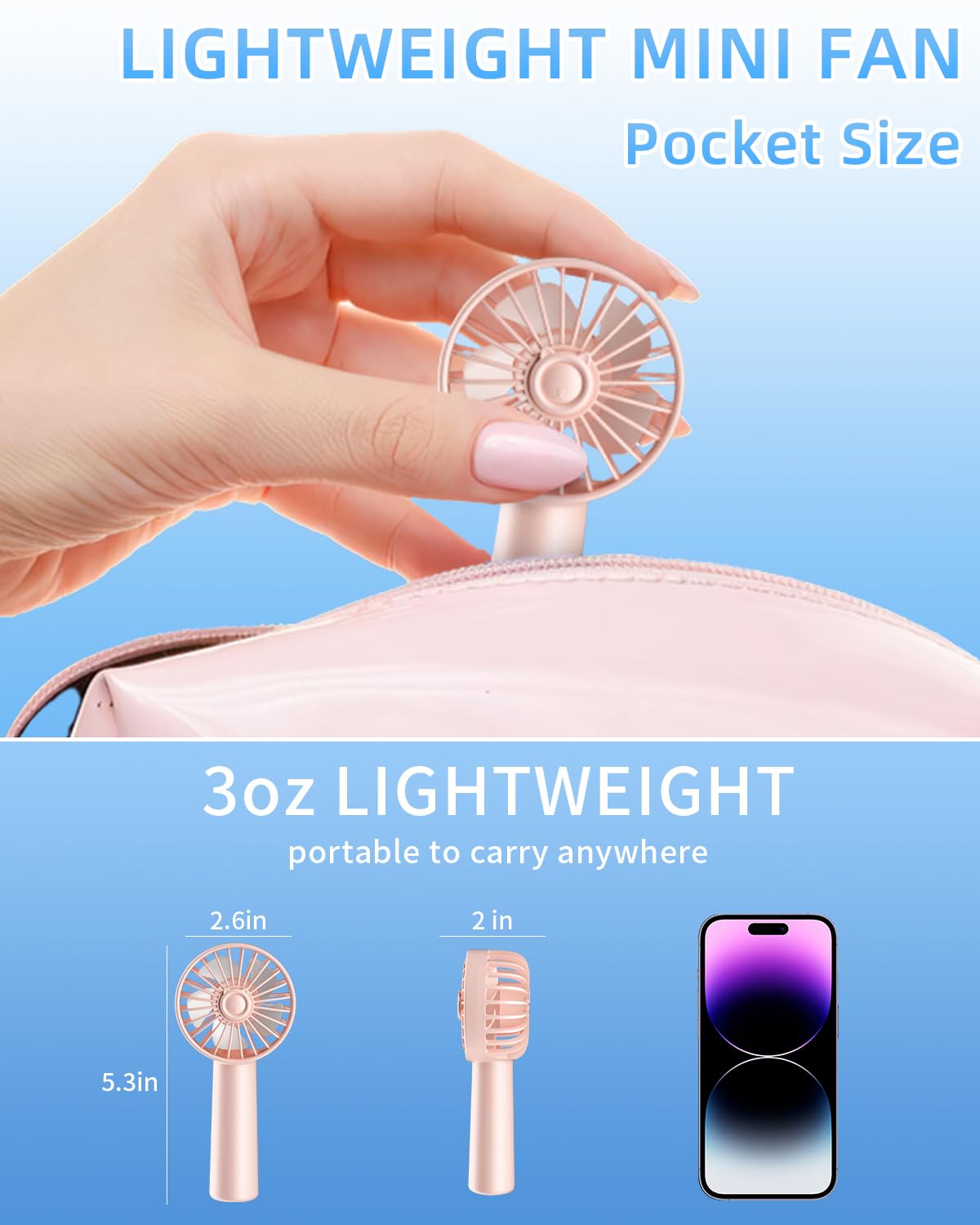 Handheld Fan, Portable Mini Fan 3 Speeds, 1800Mah Personal Small Hand Fans Battery Operated