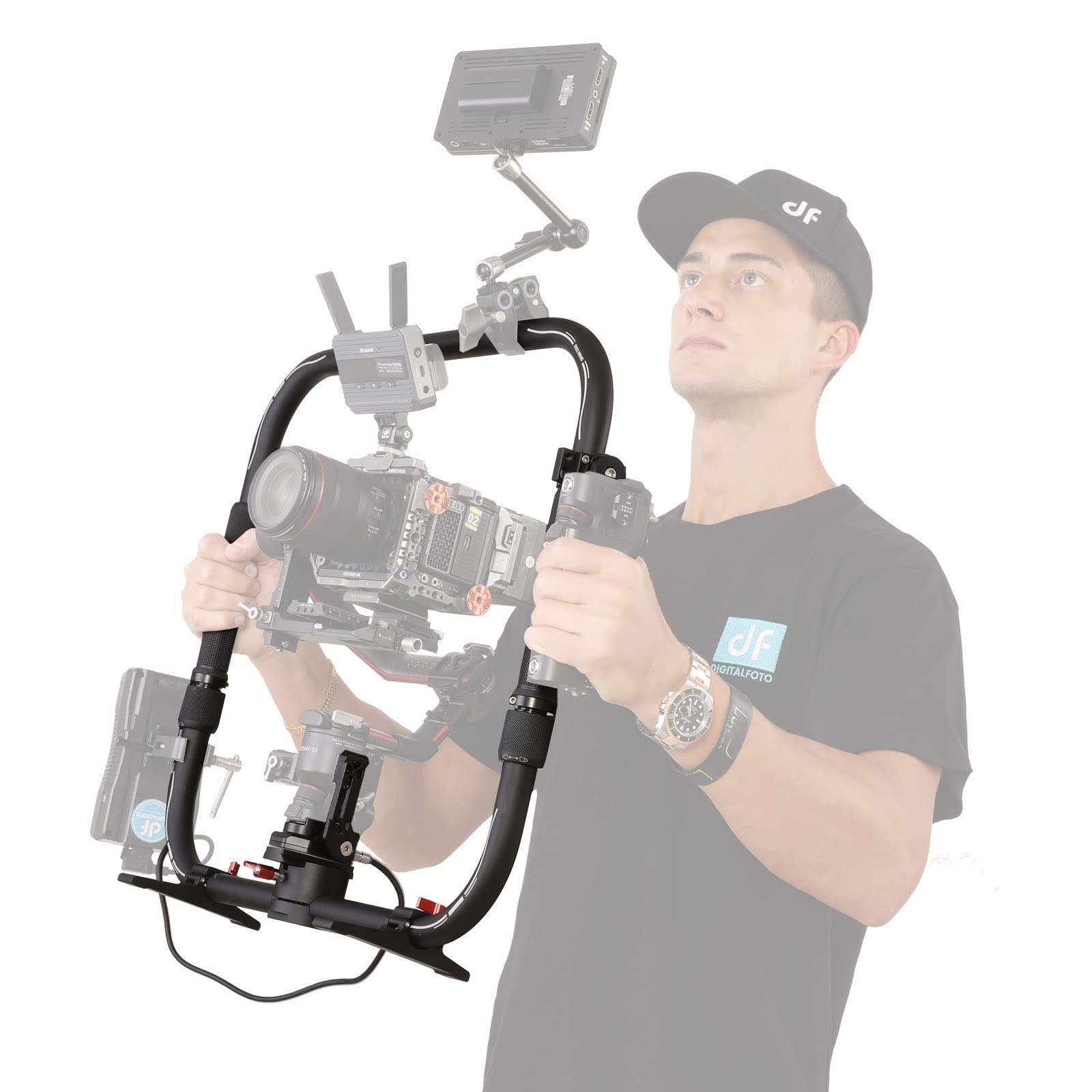 Difesuro Rs 2 Ring Grip,Df Digitalfoto Rs2 Power Supply System Support Rig Dual Handle Ring Compatible With Dji Rs 2 Gimbal,Including Arri Rosette Adapter And Clamp