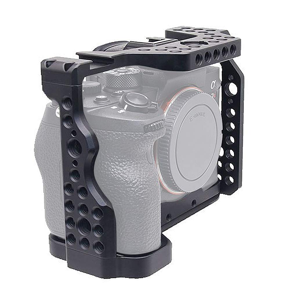 Fotga Cnc Aluminum Camera Cage Video Stabilizer For Sony Mirrorless Camera A7R Mark Iv M4 A7Riv,W/A Cold Shoe Mount Multiple 1/4 3/8 Inch Screw Holes,Arri Location Holes