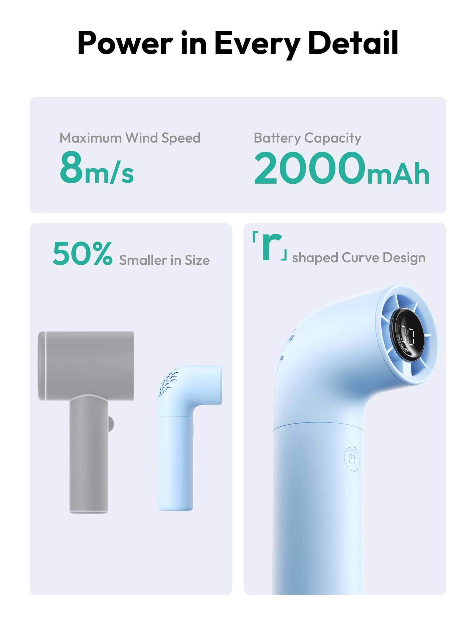 Portable Aecooly handheld fan with high-speed 15000 RPM motor, perfect for hot weather and outdoor use