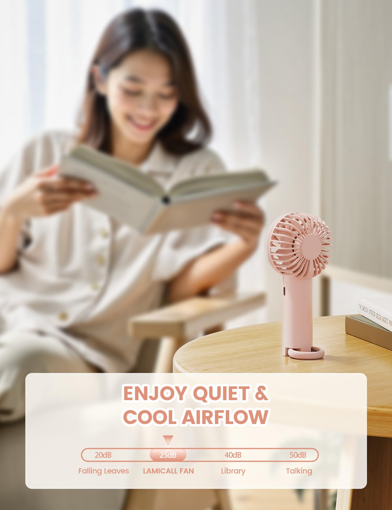 Lamicall Mini Portable Handheld Fan, Lightweight Usb Rechargeable Battery Personal Fan, 3 Speed Wind