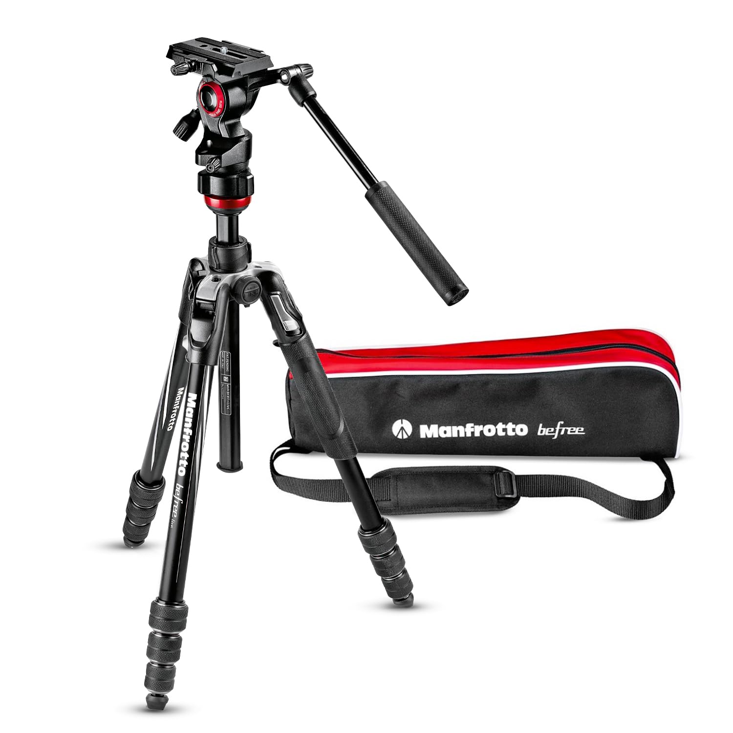 Manfrotto Be Live 4-Section Aluminum Compact Travel Video Tripod With Fluid Head, Black/Silver