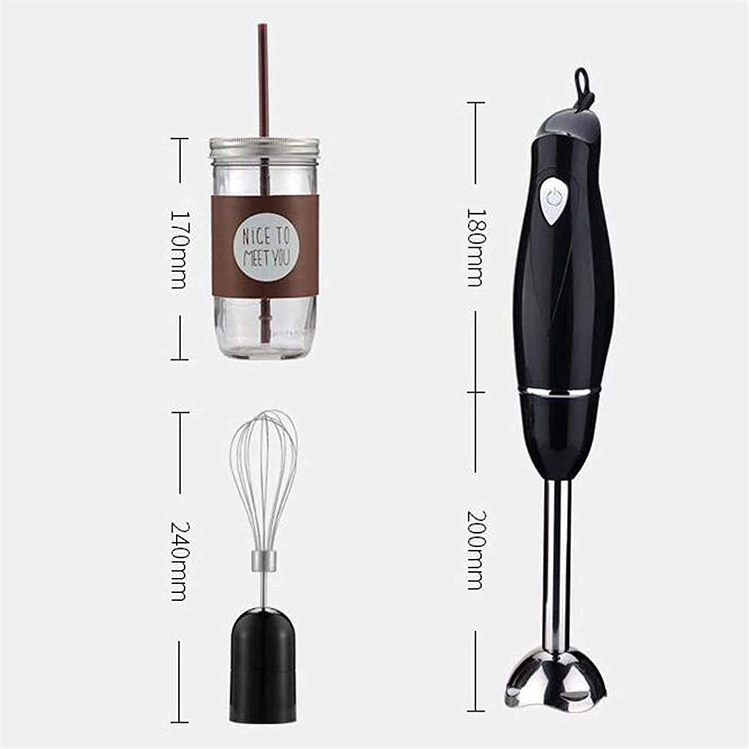 Kaabeto Immersion Hand Blender, 180W 2-Speed Stainless Steel Stick Blender With Egg Beater, For Soups, Sauces, Smoothies, Puree Infant Food, Bpa- (Black)