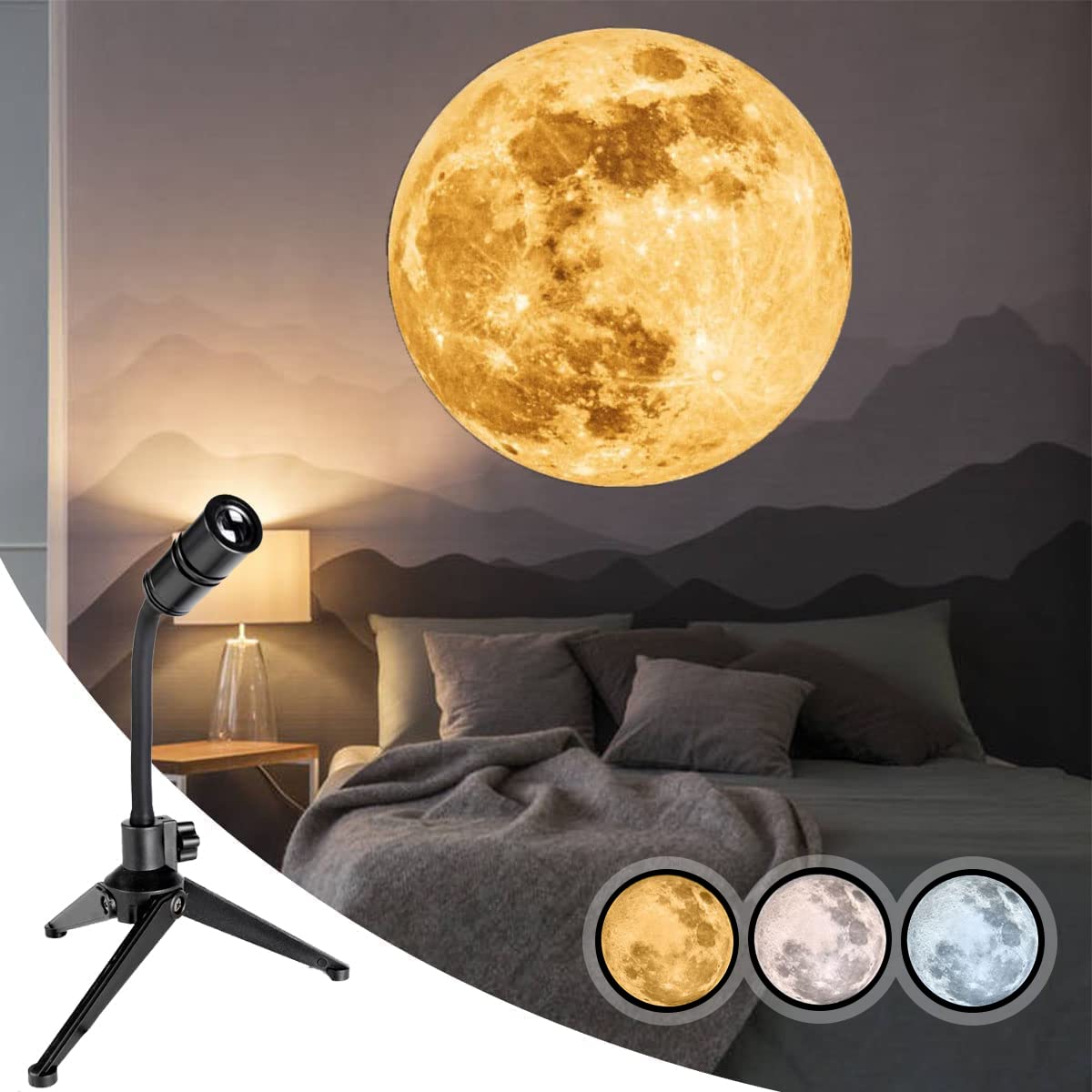 Bodlyl Non-Fade Moon Projector Night Light, Usb Powered Moon Lamp Romantic Atmosphere Night Light Projector For Bedroomr,  For Kids Moon Lover Couples Selfie Wall Ceiling Decor With 3 Colors