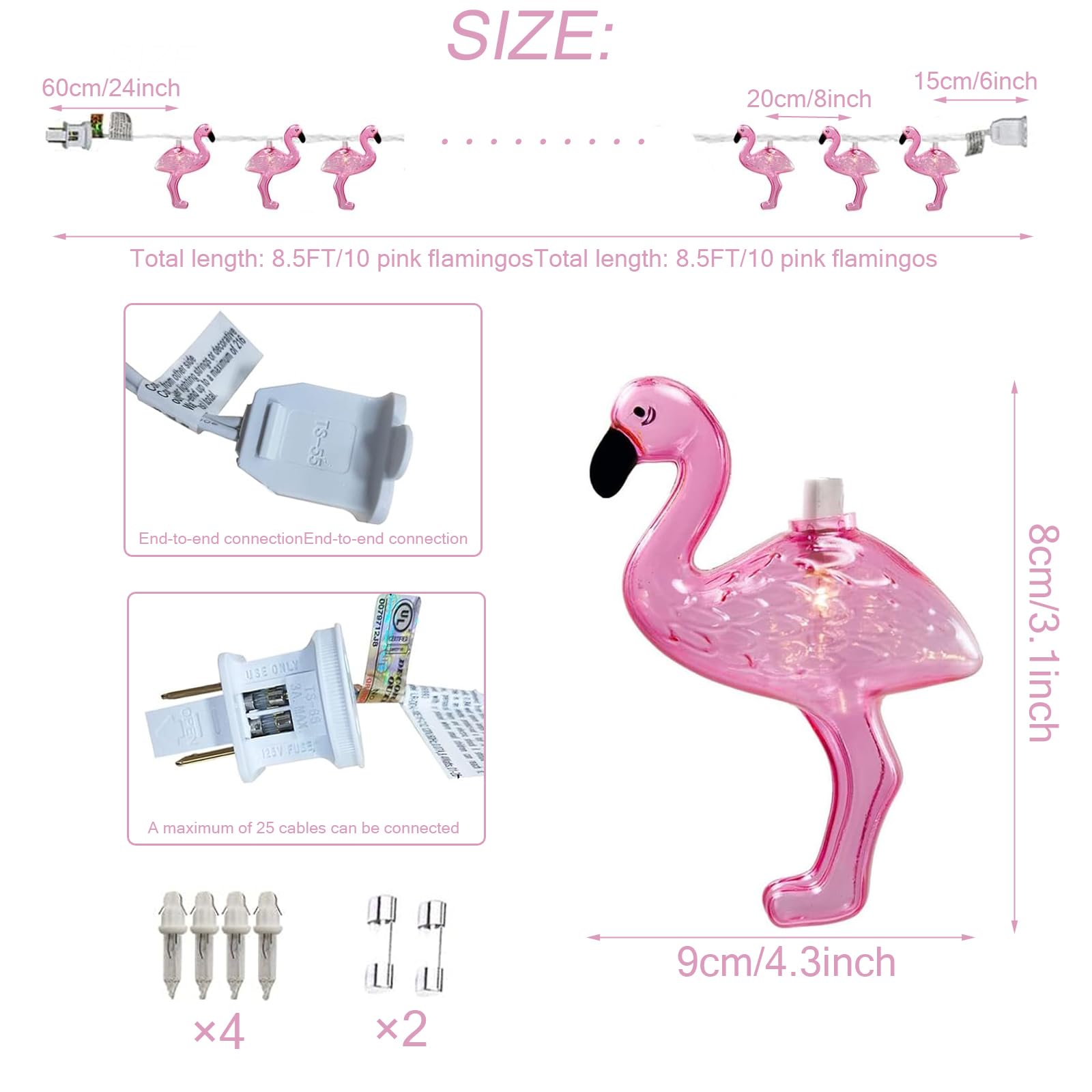 Brianvikey 8.5Ft Pink Flamingo Outdoor String Lights, 9Ft Summer Patio Led String Lights, Bedroom Birthday Wedding Holiday Summer Theme Outdoor Cute Party Lights, Tropical Party Decoration, Flamingo Decoration