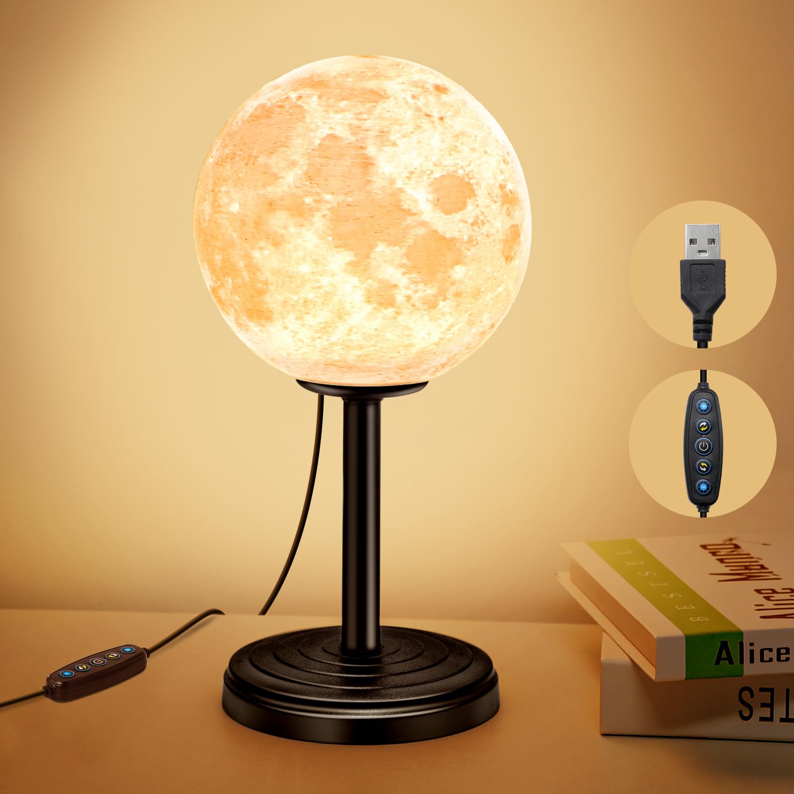 Jimimoro Moon Lamp Led Night Light - Dimmable Bedside Lamps Small Modern Bedroom Lamp Led Desk Light With 25 Lighting Modes 3D Printed Realistic Moon Surface - Perfect For Girls Boys Kids Birthday