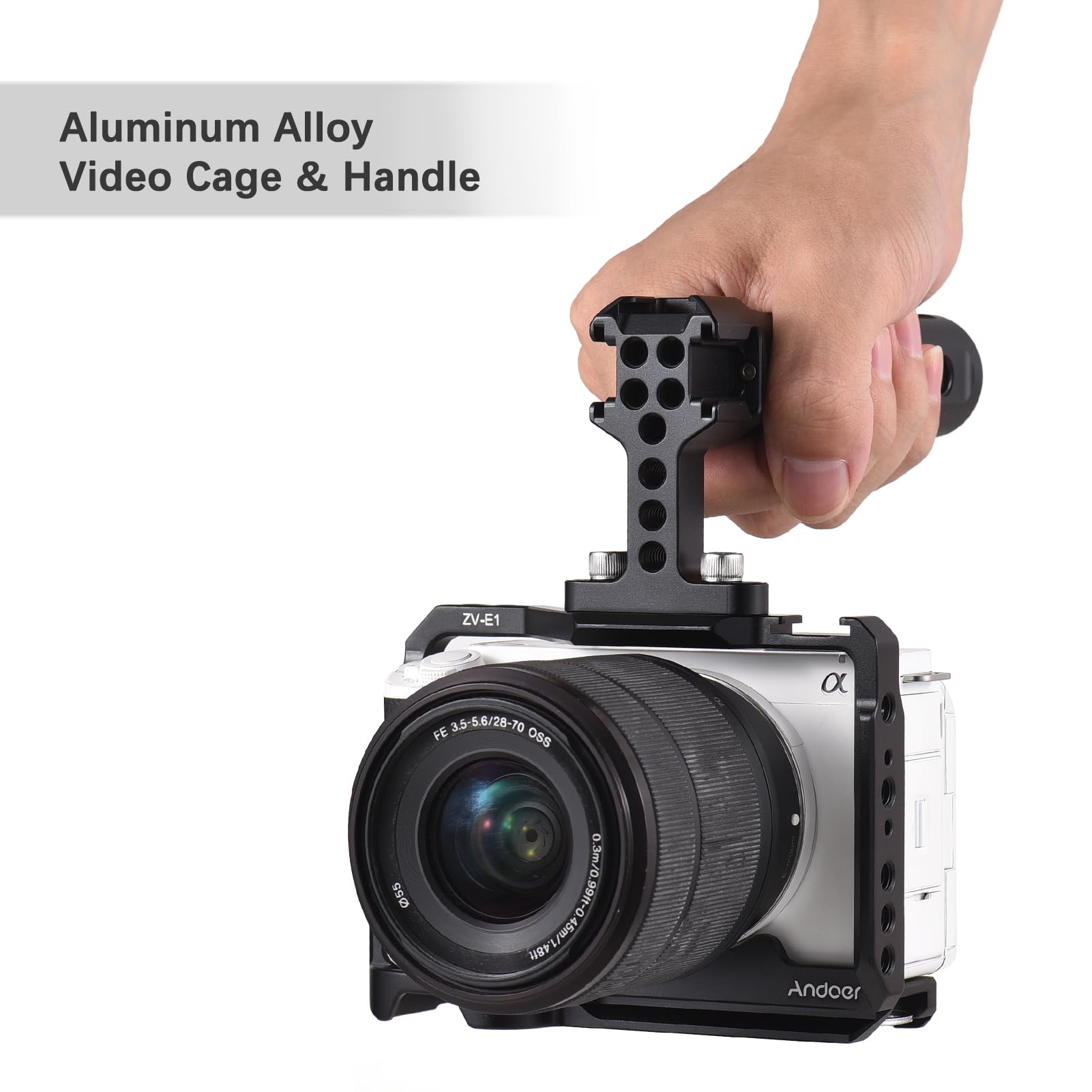 Andoer Camera Cage + Top Handle Kit Aluminum Alloy Camera Video Cage With Cold Shoe Mounts Numerous 1/4 Inch Threads Replacement For Sony Zv-E1 Camera