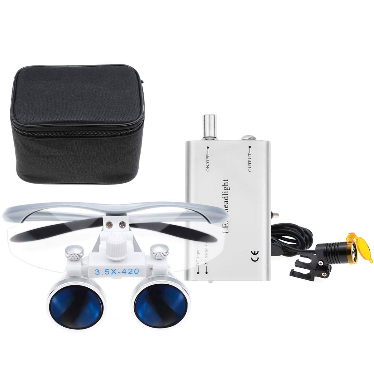 Bo 3.5X Binocular Loupes Optical Glass + 3W Headlight + Cloth Bag (Silver)