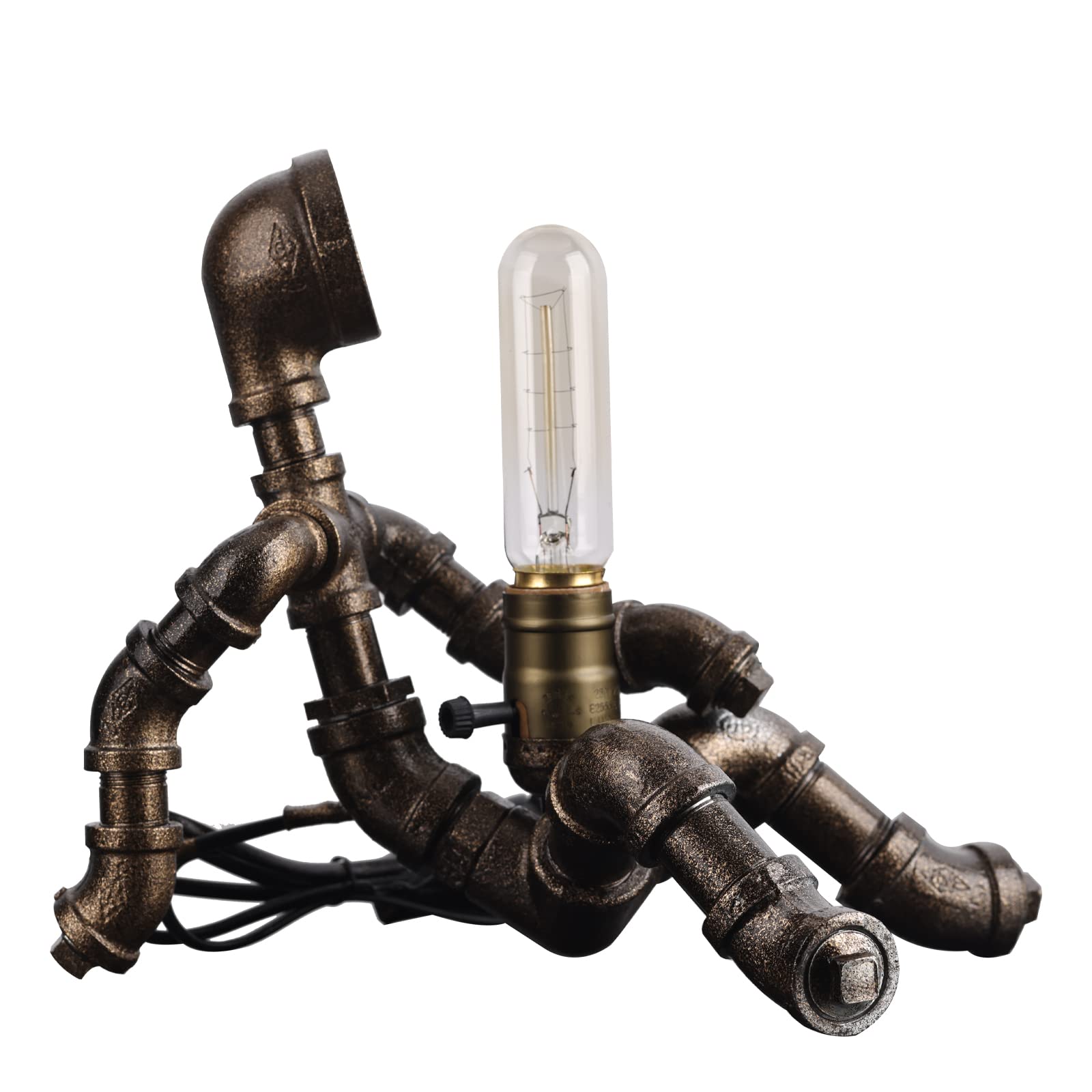 Dovdov Steampunk Table Lamp, Creative Robot Design Industrial Water Pipe Lamp, Retro Decoration Personality Creative Cool Atmosphere Decoration Lovely Lamp (E-Bronze)