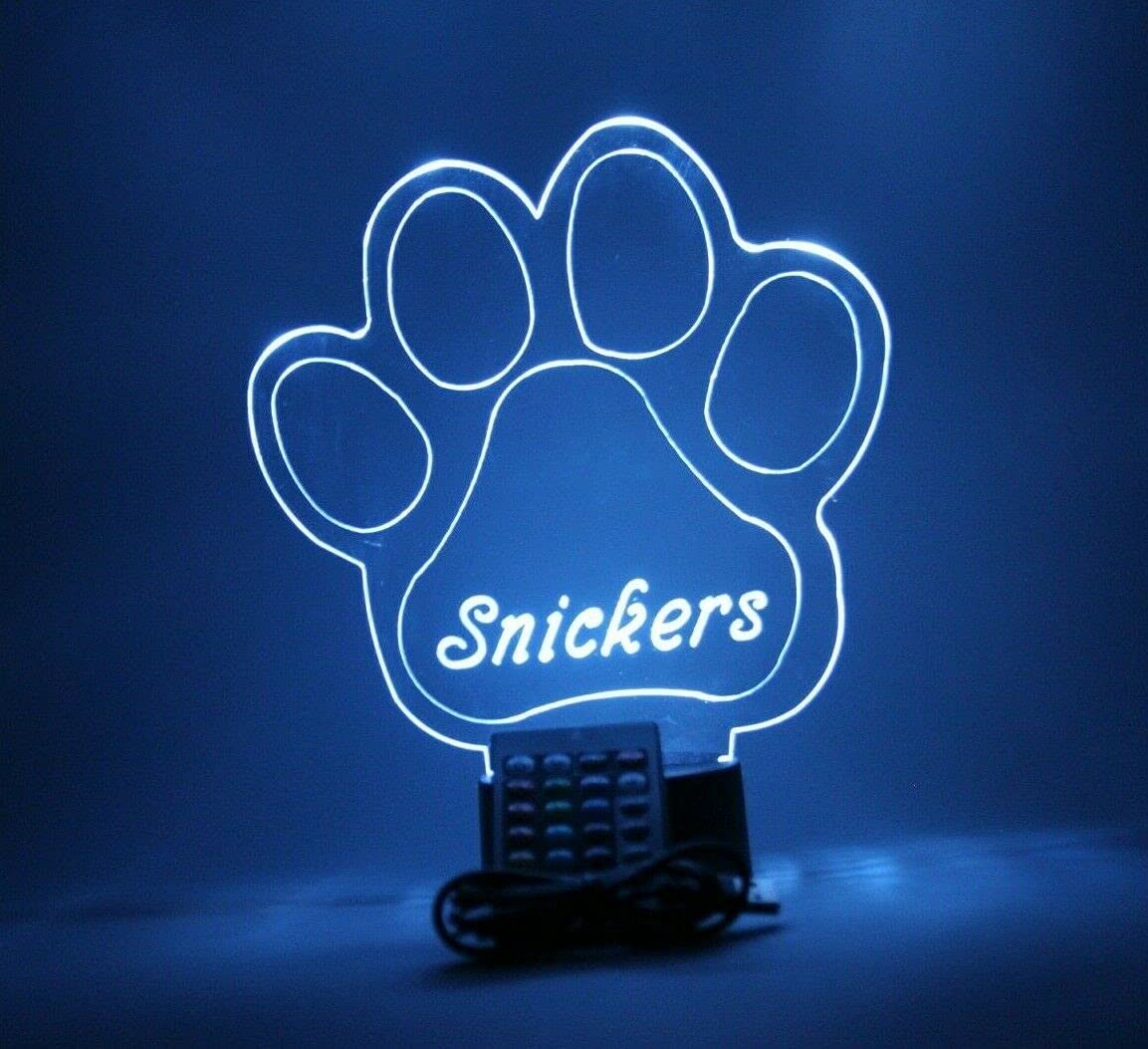 Mirror Mania Paw Print Light Up Lamp Led Personalized Animal Puppy Dog Paw Print Engraved Table Lamp - It'S Wow, With Remote, 16 Color Options, Dimmer, Engraved, Great