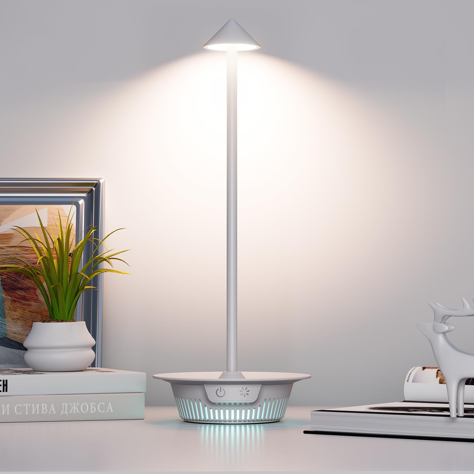 Surmountor Bedside Table Lamp For Bedroom - 3 Color Dimmable Touch Lamp Rechargeable Battery Operated Portable Cordless Lamp With 7 Rgb Color Changing Mode For Living Room, Desk, Bedroom White