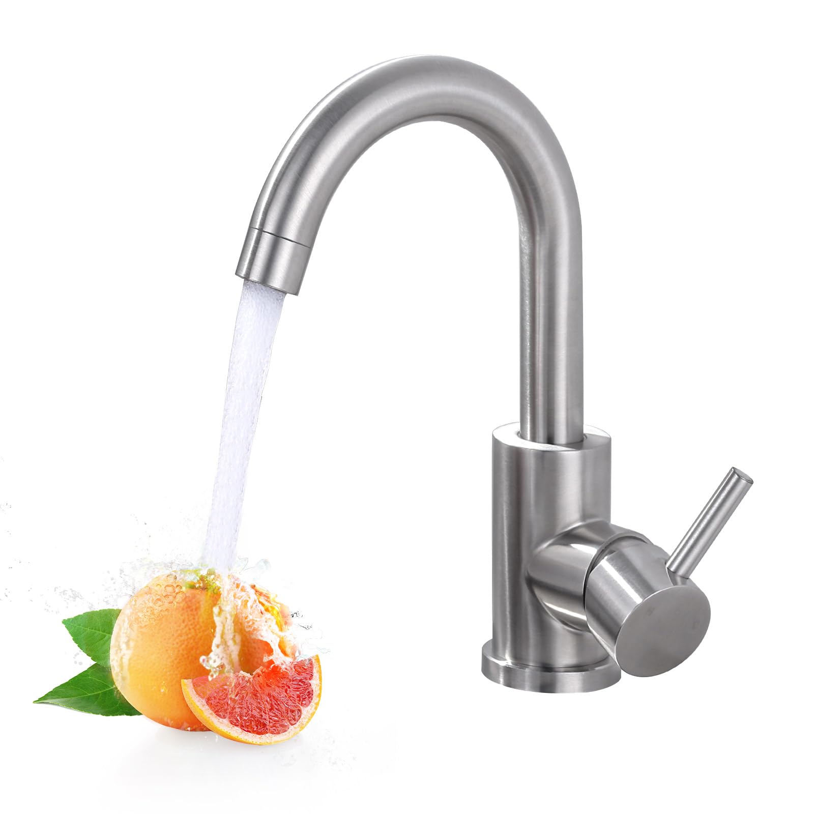 Iviga Modern Bar Sink Faucet, Single-Handle Bathroom Kitchen Sink Faucet, 1 Hole Wet Bar Sink Faucets With 360°Swivel Spout For Bar Rv Laundry Farmhouse, Brushed Nickel