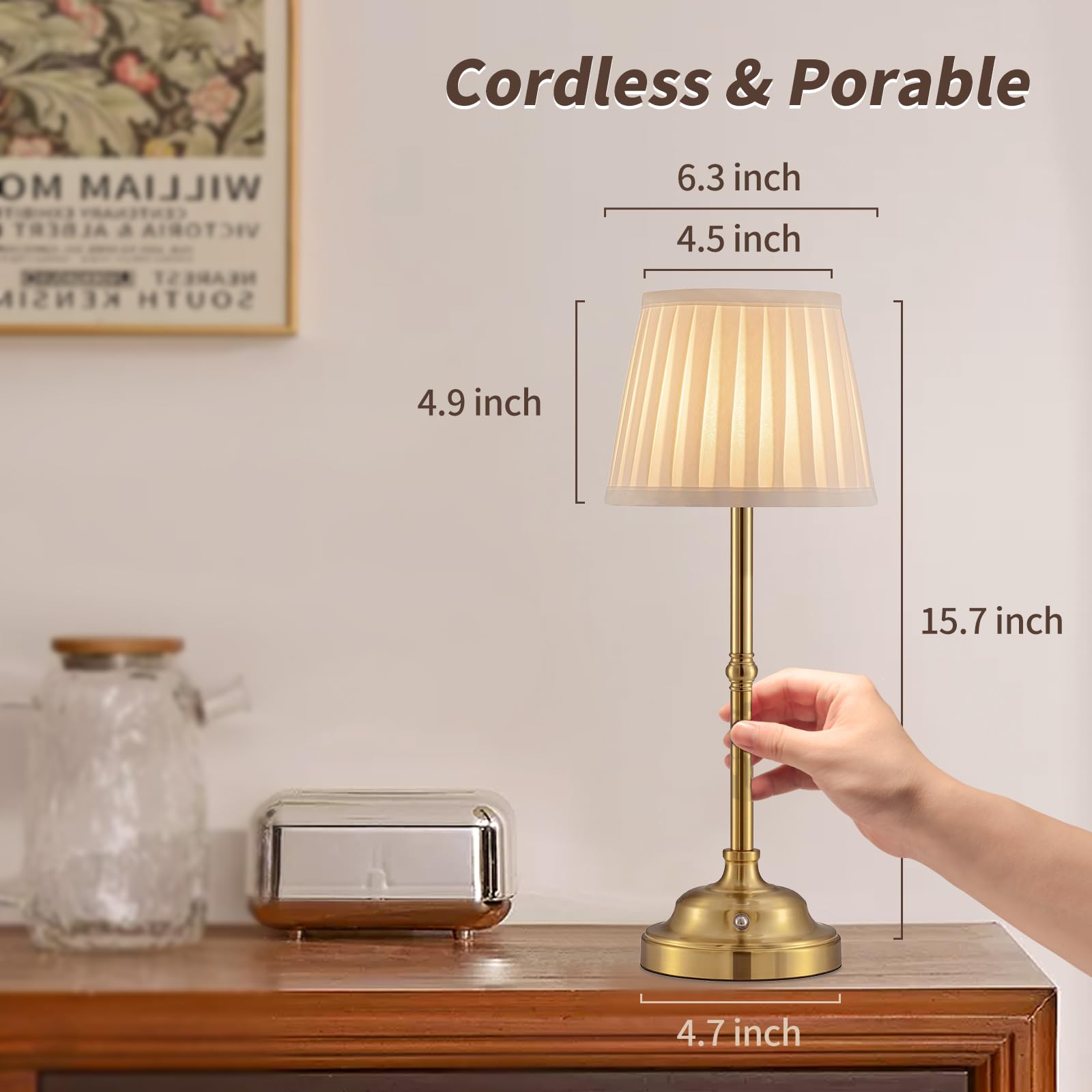 Mr. White Cordless Wireless Rechargeable Touch Battery Operated Led Dimmable Powered Table Lamp For Bedroom Bedside Dining Dinner Restaurant Kitchen (Bronze)