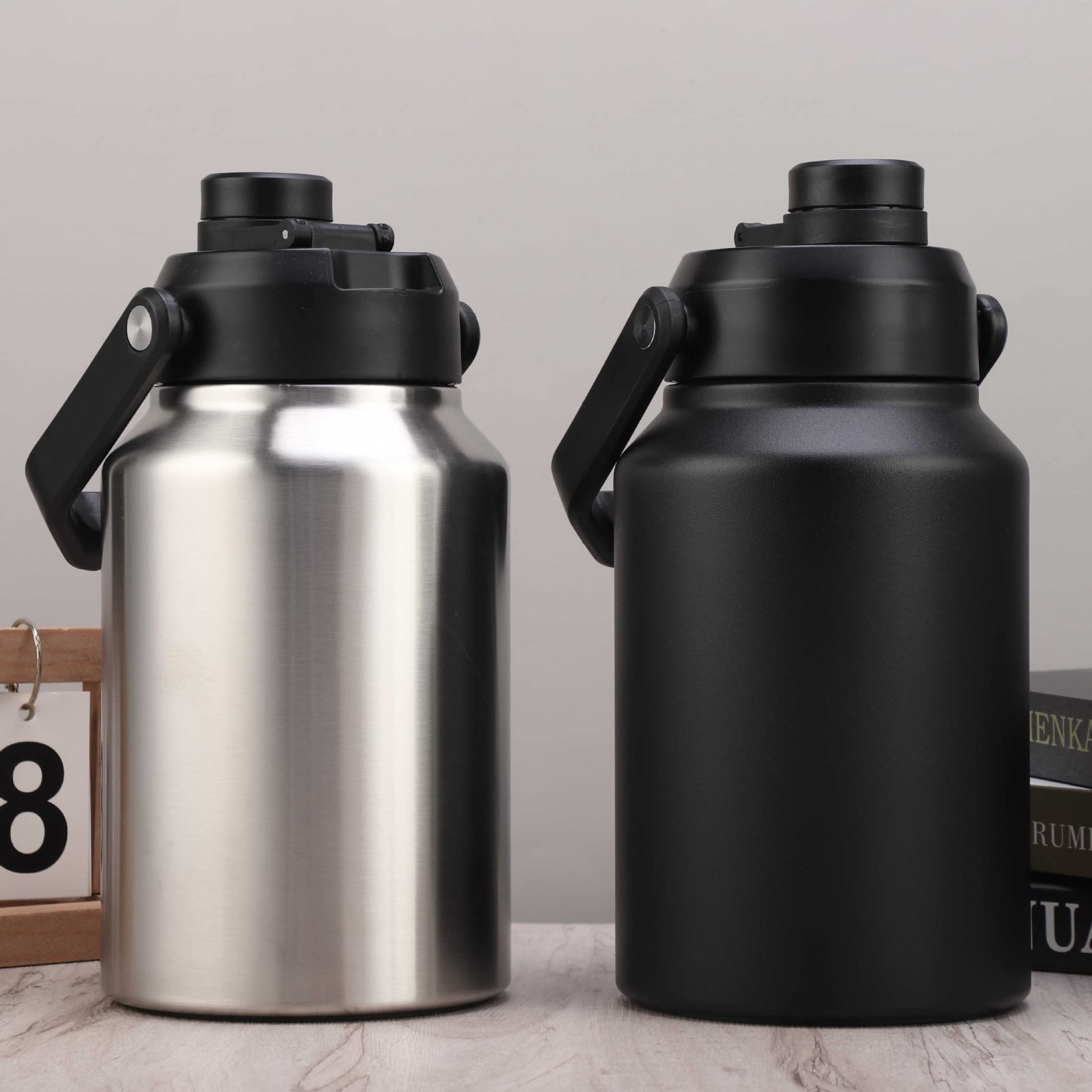 64Oz 128Oz Wide Mouth Insulated Vacuum Water Bottle Jug With Handle, Gallon Stainless Steel Ice