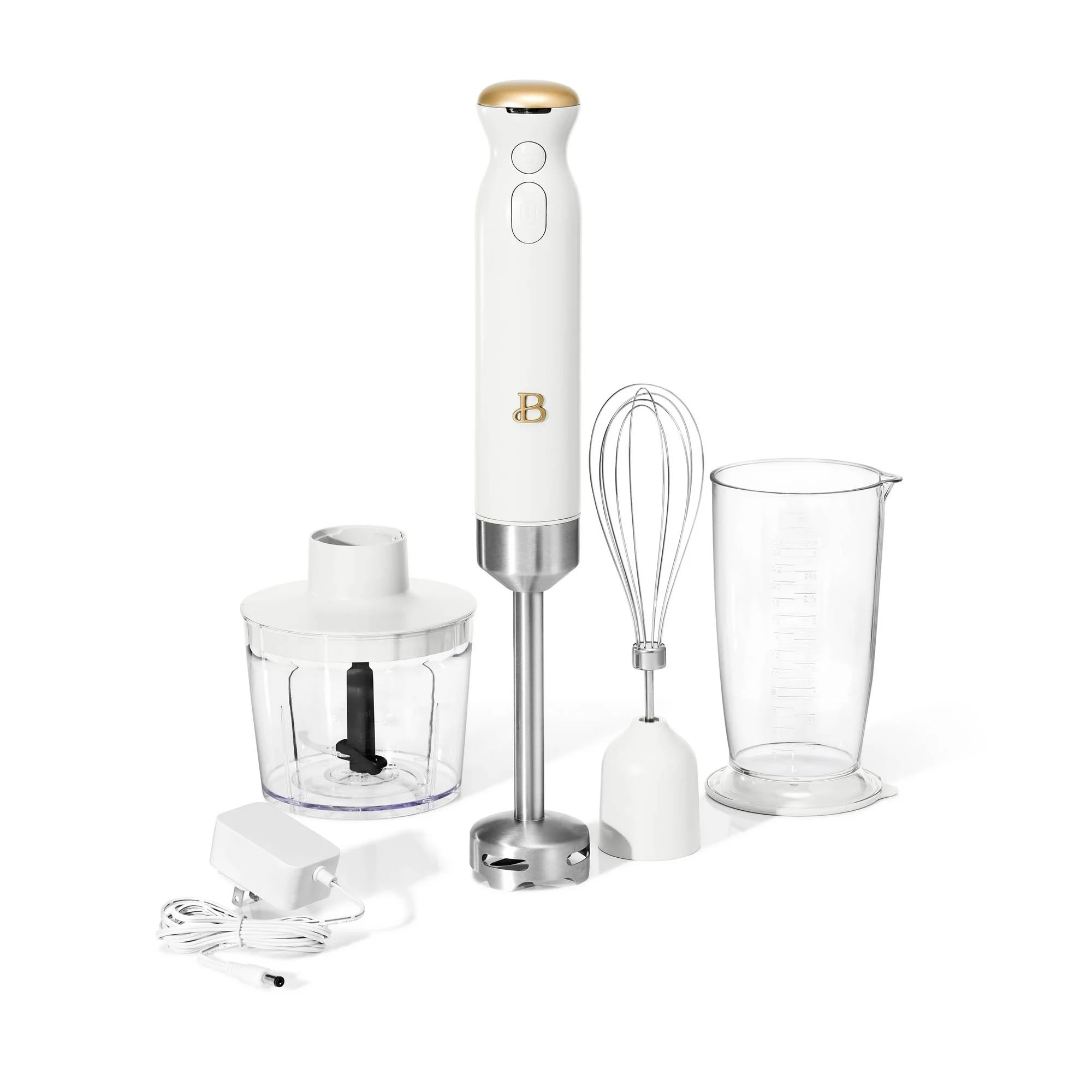 Uniqus Beautiful Cordless Immersion Blender With Chopper, Whisk & Measuring Cup, White Icing By Drew Barrymore
