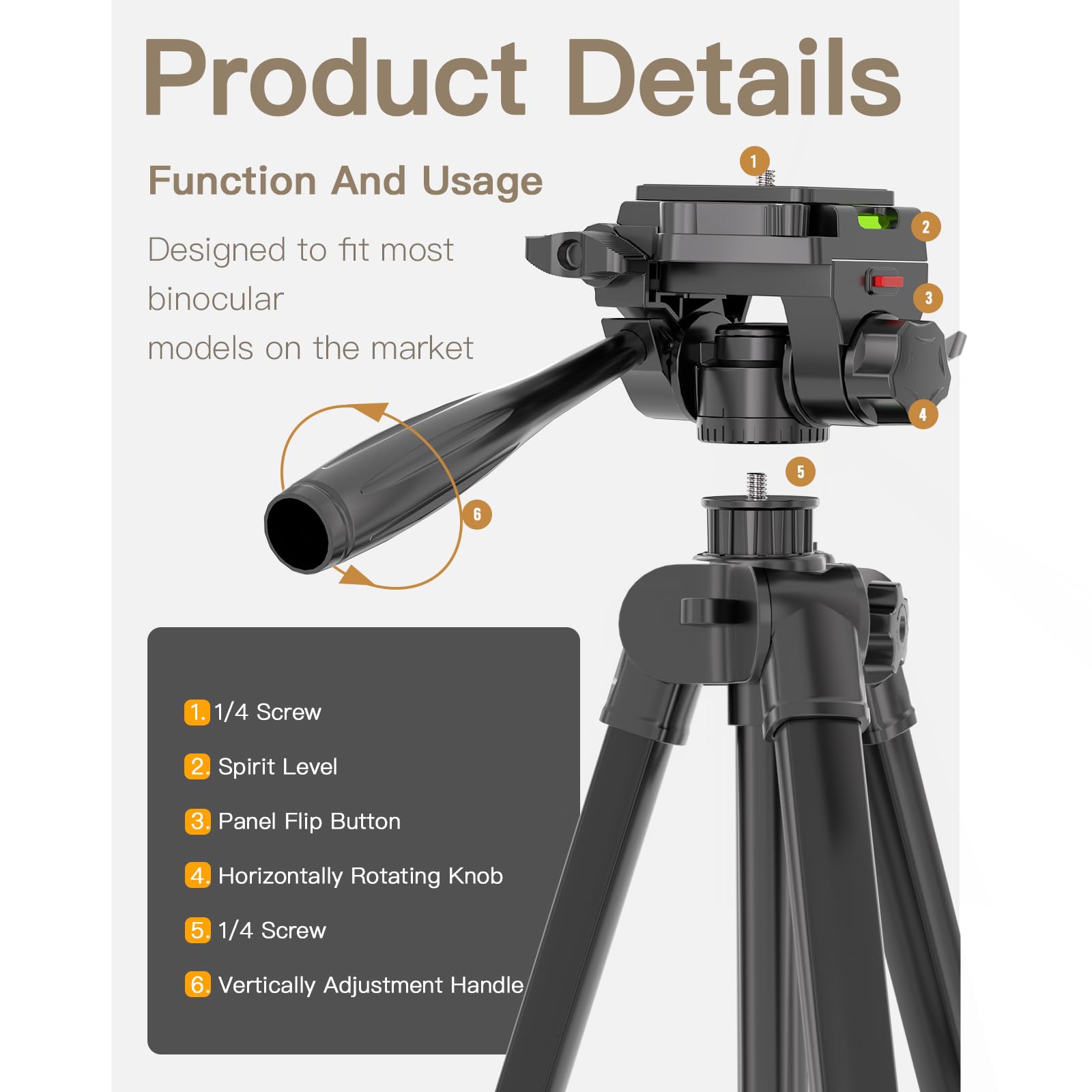 Arsoer 69” Tripod For Spotting Scopes, Binocular & Camera, Includes Binocular Adapter, 2 Qr Plates, Phone Holder & Carry Bag, Ideal For Bird Watching, Hunting, Wildlife Viewing & Target Shooting