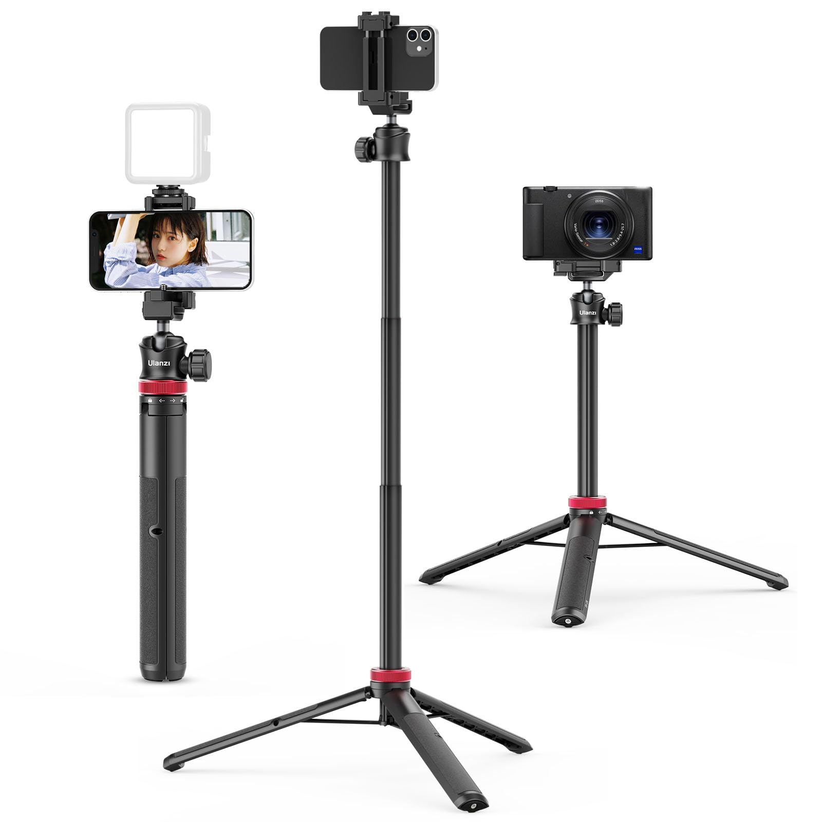 Ulanzi Mt-44 Extendable Phone Tripod, 59" Selfie Stick Vlog Stand With 2 In 1 Phone Clip, 360° Ball Head Camera-Tripod For Iphone Sony Canon Action Camera, Lightweight For Travel