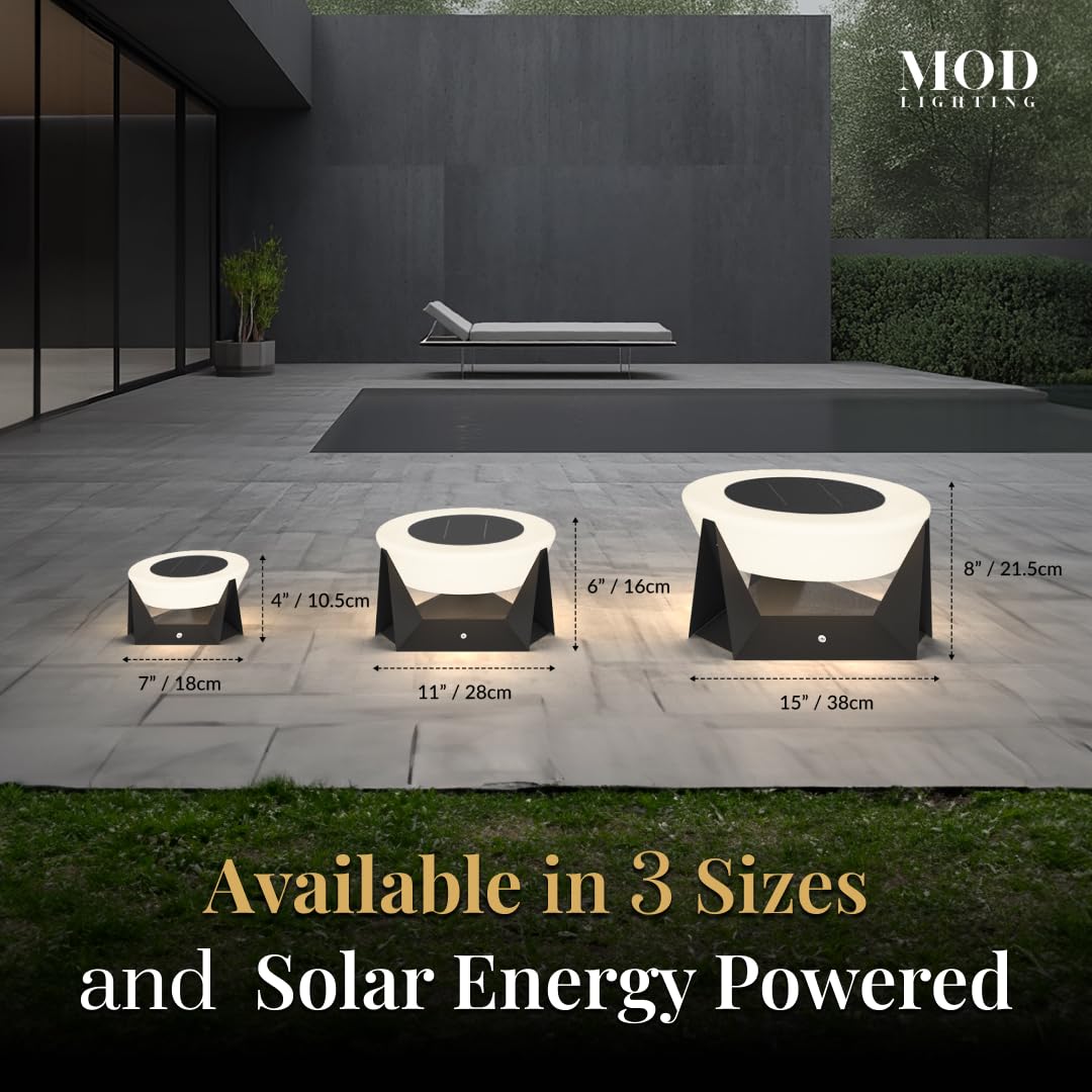 Mod Lighting 𝗠𝗢𝗗 𝗟𝗜𝗚𝗛𝗧𝗜𝗡𝗚 Skye  Solar Post Lights, Fence Solar Cap Lights Outdoor Waterproof Ip65, Bollard Lights, Led Outdoor Lamp For Yard And Patio Dimmable With Remote (Medium  11X6"  Warm White)