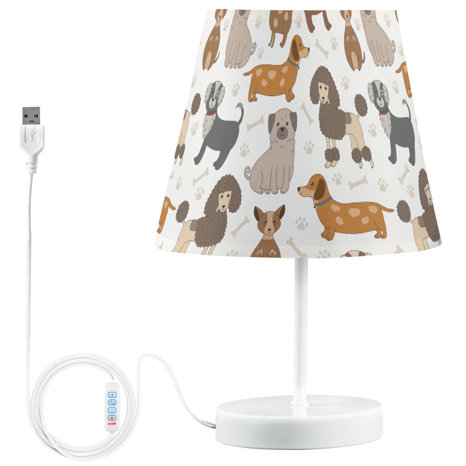 Peystean Funny Cartoon Dogs Footprint 3 Colors Dimmable Led Table Lamp,11.8" Linen Shade Bedside Nightstand Decor Night Light For Home Bedroom Living Room Desk Cafe