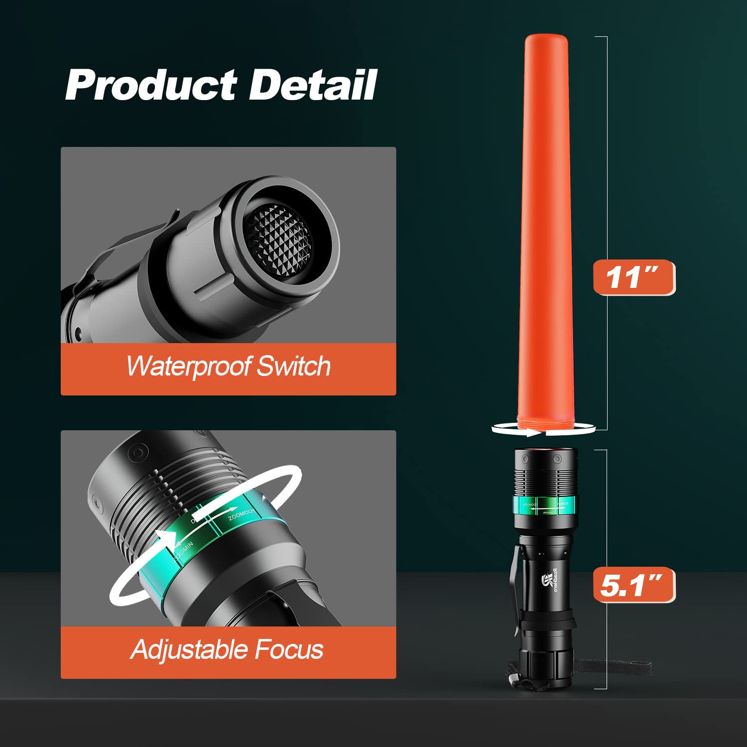 Roadhero 10 Pieces 16 Inch Traffic Wand With Strobe Modes Led Safety Signal Flashlight Wand With Wrist Strap And Side Clip For Traffic Control, Parking, Using 3 Aaa Batteries, Batteries Not Included