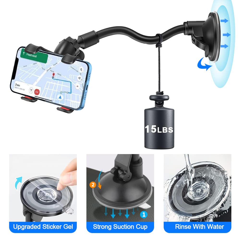 Yztree Car Phone Holder Mount Cell Phone Stand Windshield Dashboard Car Mount 360 Rotation For Iphone 16 15 14 13 12 11 Pro Max Xs X Xr 8 Se/Galaxy S20+Ultra S10 Note 10 Plus