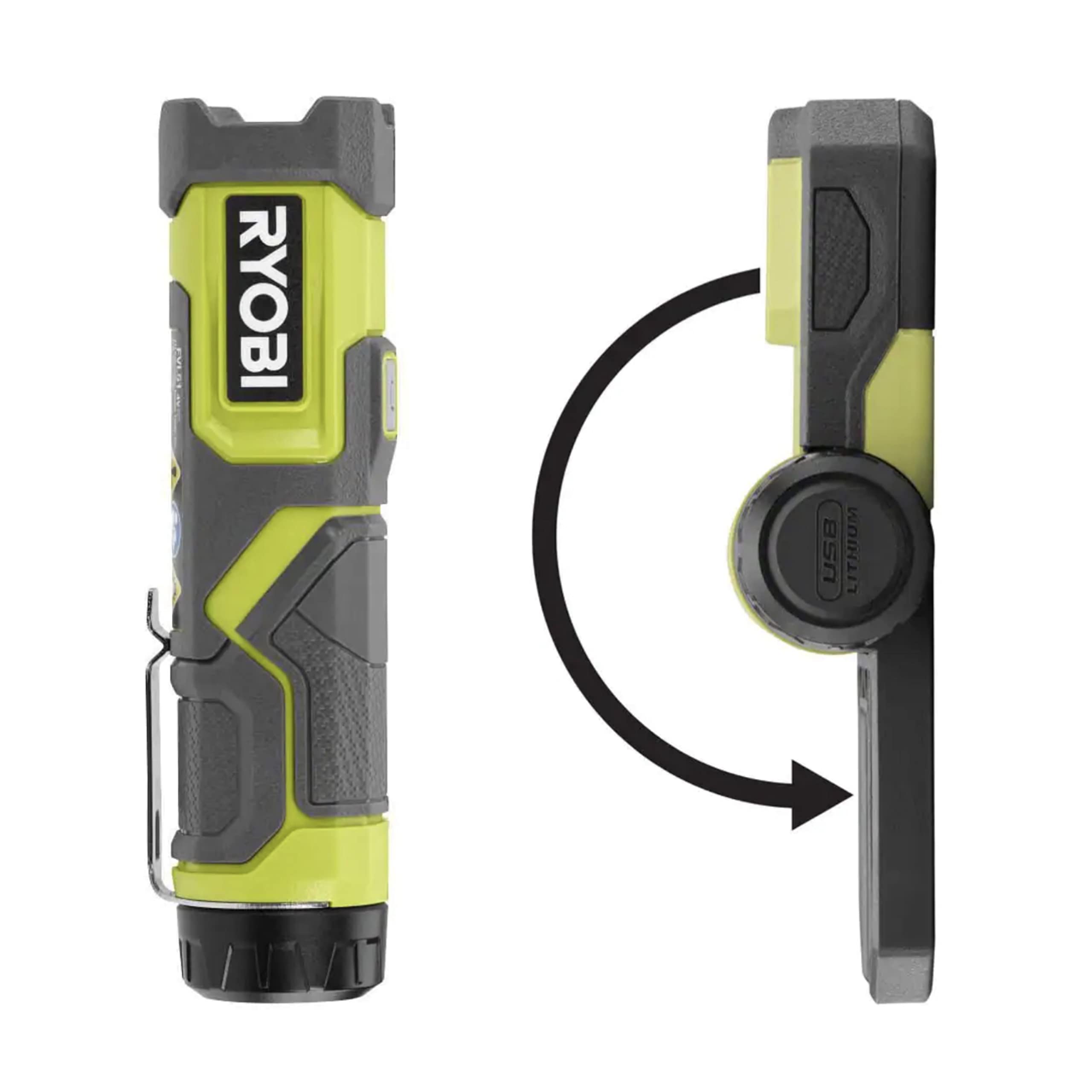 Buho Usb Flashlight Accessory Bundle – Includes Compact Cordless Flashlight, Small And Pivoting Flip Light, 2 Compatible Ryobi Lithium 2.0Ah 4V Batteries And Charging Cable (6 Items)