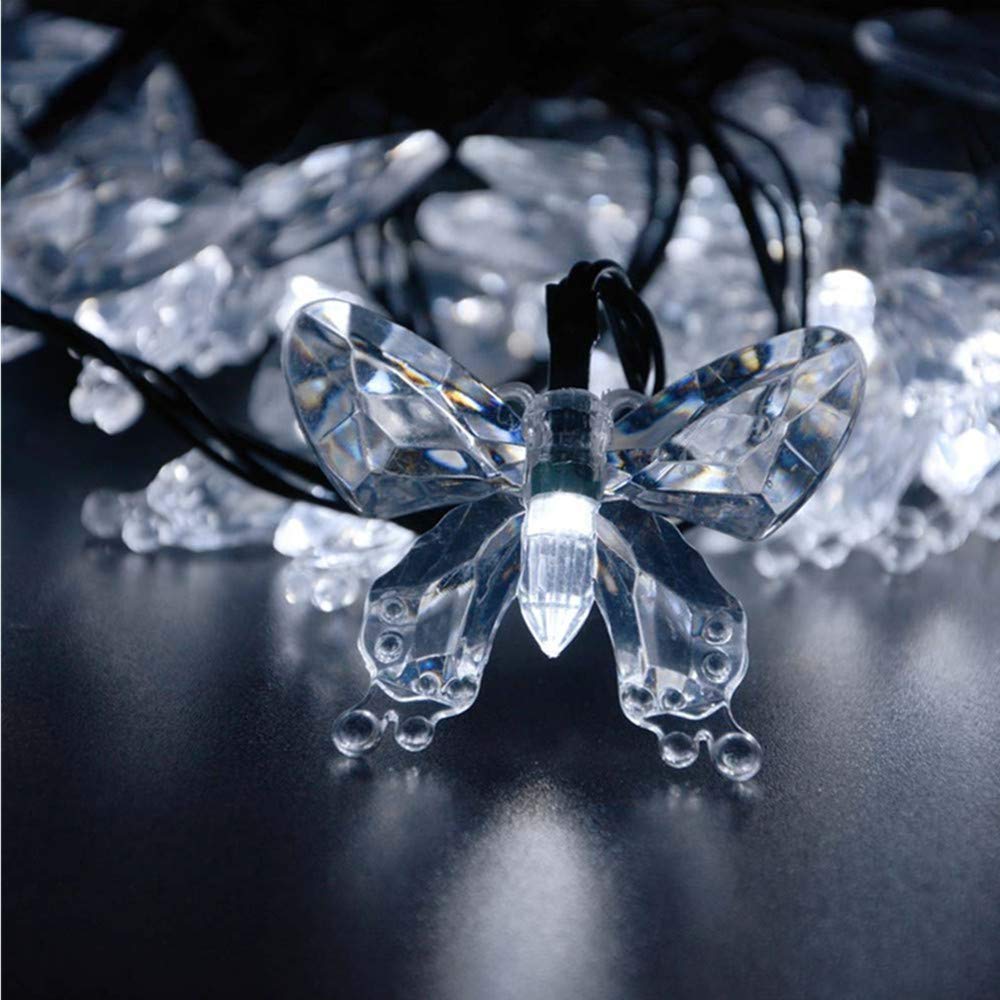 Muequ Butterfly String Lights, Waterproof Solar String Lights 16Ft 20Led Butterfly Solar Fairy Lights Decorative Lighting For Wedding,Garden,Home,Porch,Lawn,Holiday Decorations (White)