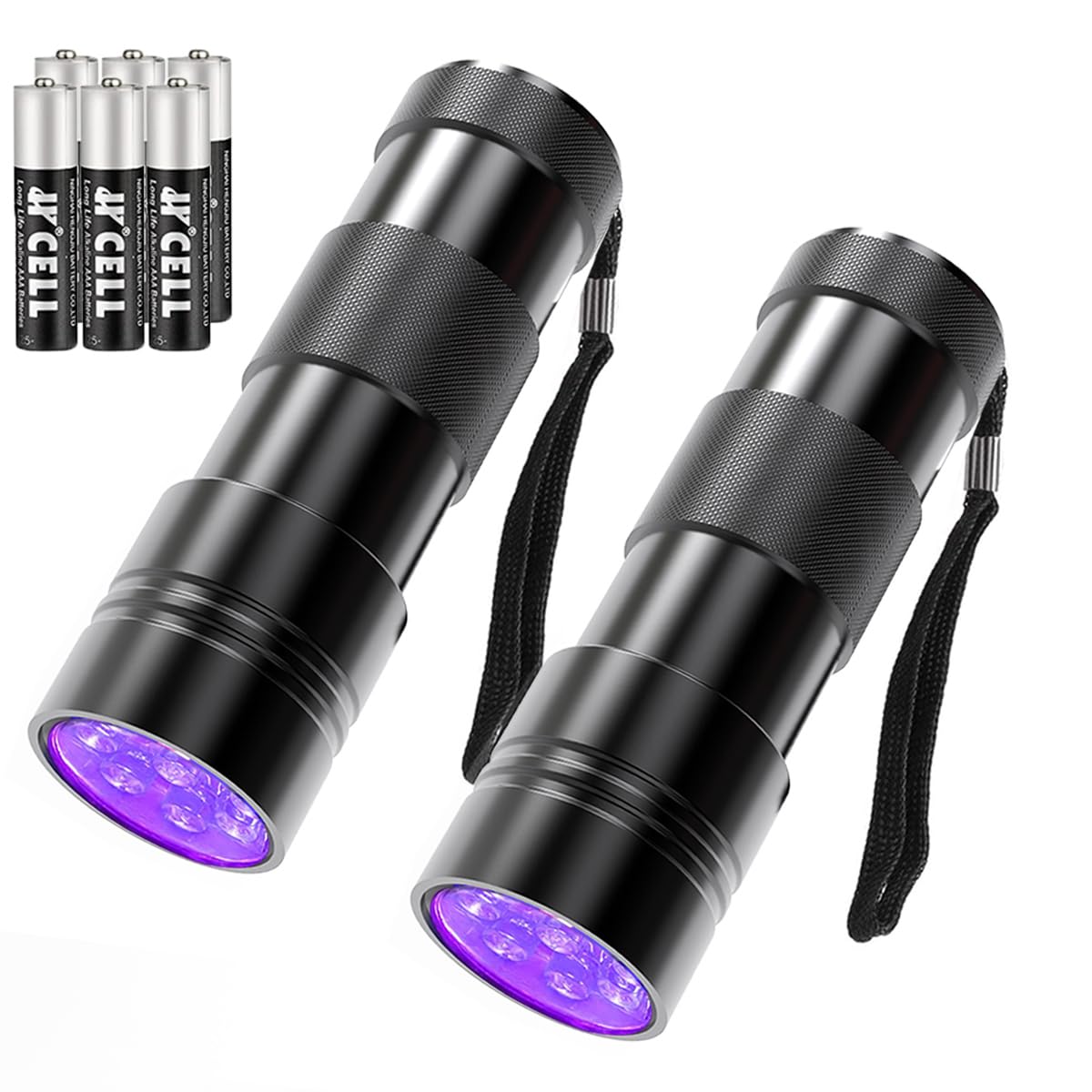 Cosoos 2 Pack Uv Flashlights, 12 Led Mini Black Light Flashlight 395Nm Handheld Urine Detector Light For Dog/Cat, Dry Stains, Resin Curing, Bed Bug, 6 Aaa Batteries Included
