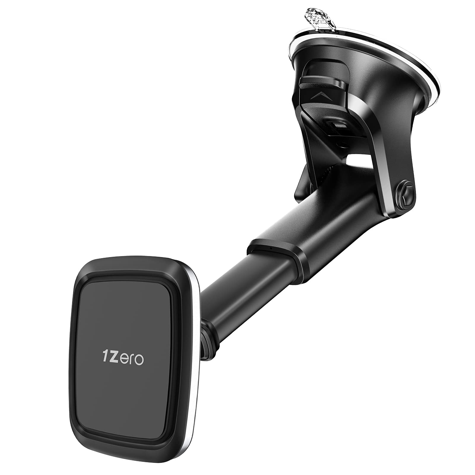 1Zero Magnetic Phone Car Mount With Quick Extension Telescopic Arm, Hands- Windshield Dashboard Cell Phone Holder For Car Compatible With Iphone Smartphone, Sticky Suction Cup, 6 Strong Magnets