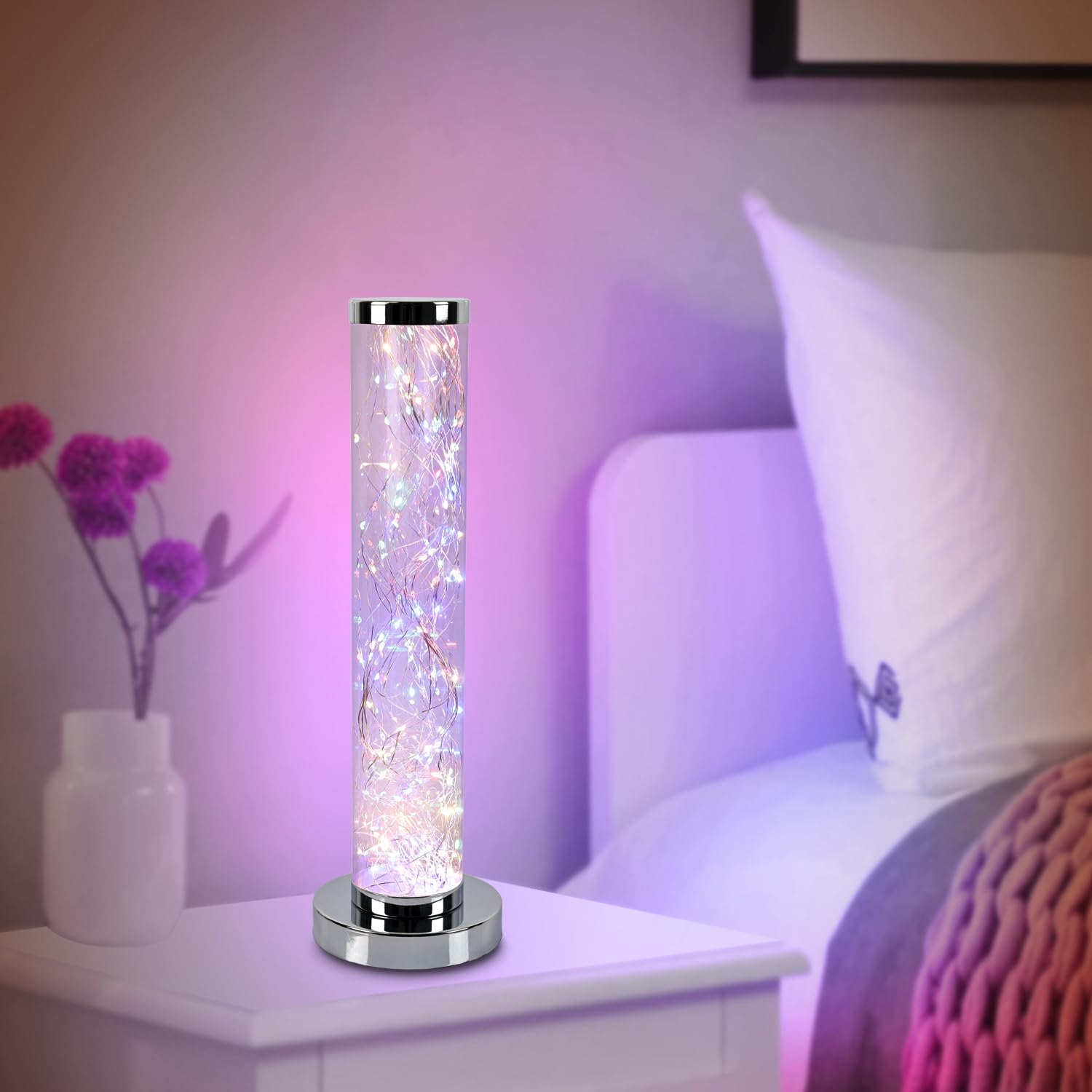 Lkua Minimalist Modern Fairy String Table Lamp, Cylindrical Lamp, Night Lamp, Bedroom (Colorful)