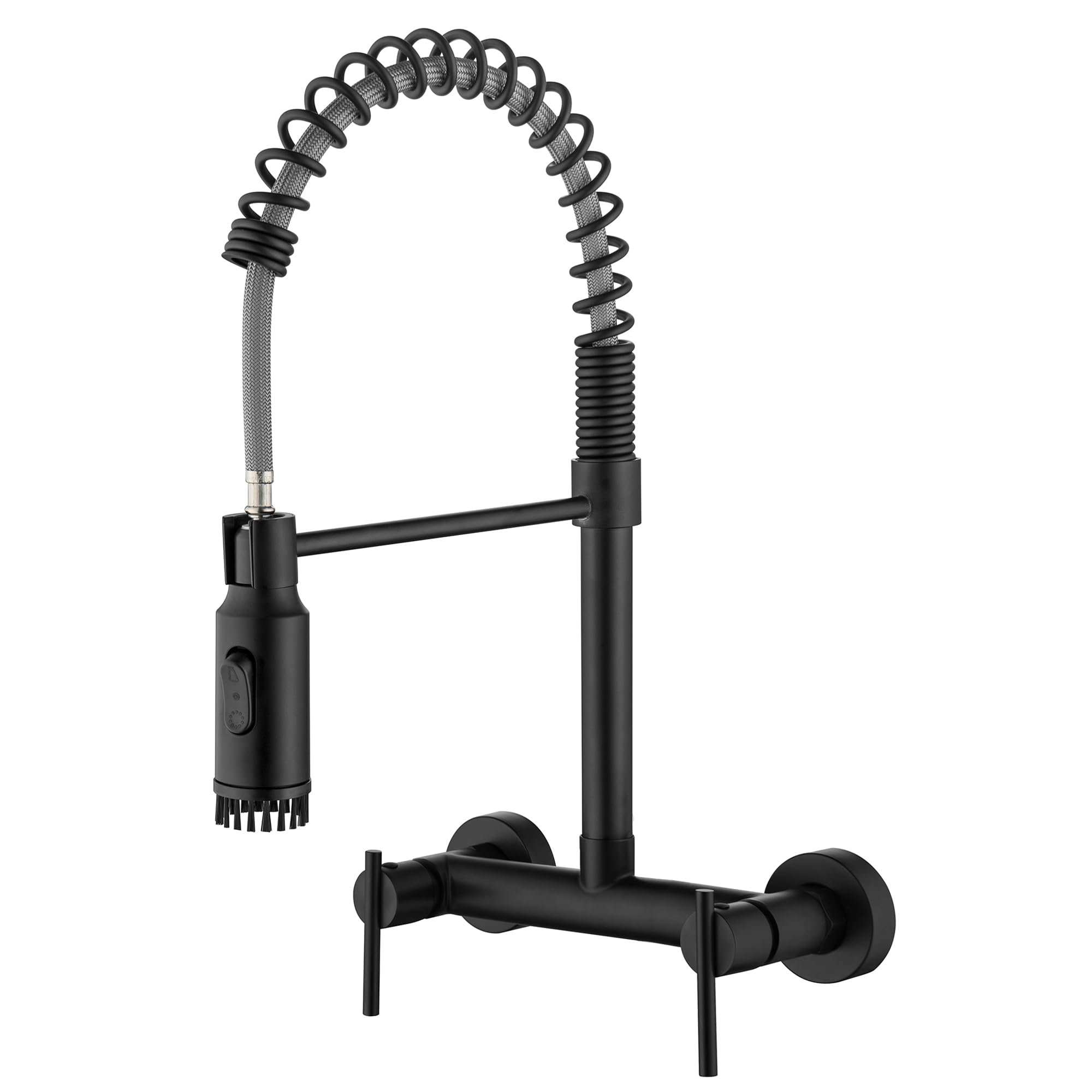 Subeixi Wall Mount Kitchen Faucet, 8 Inch Center Wall Mounted Kitchen Faucets With 3 Functions Sprayer, Matte Black