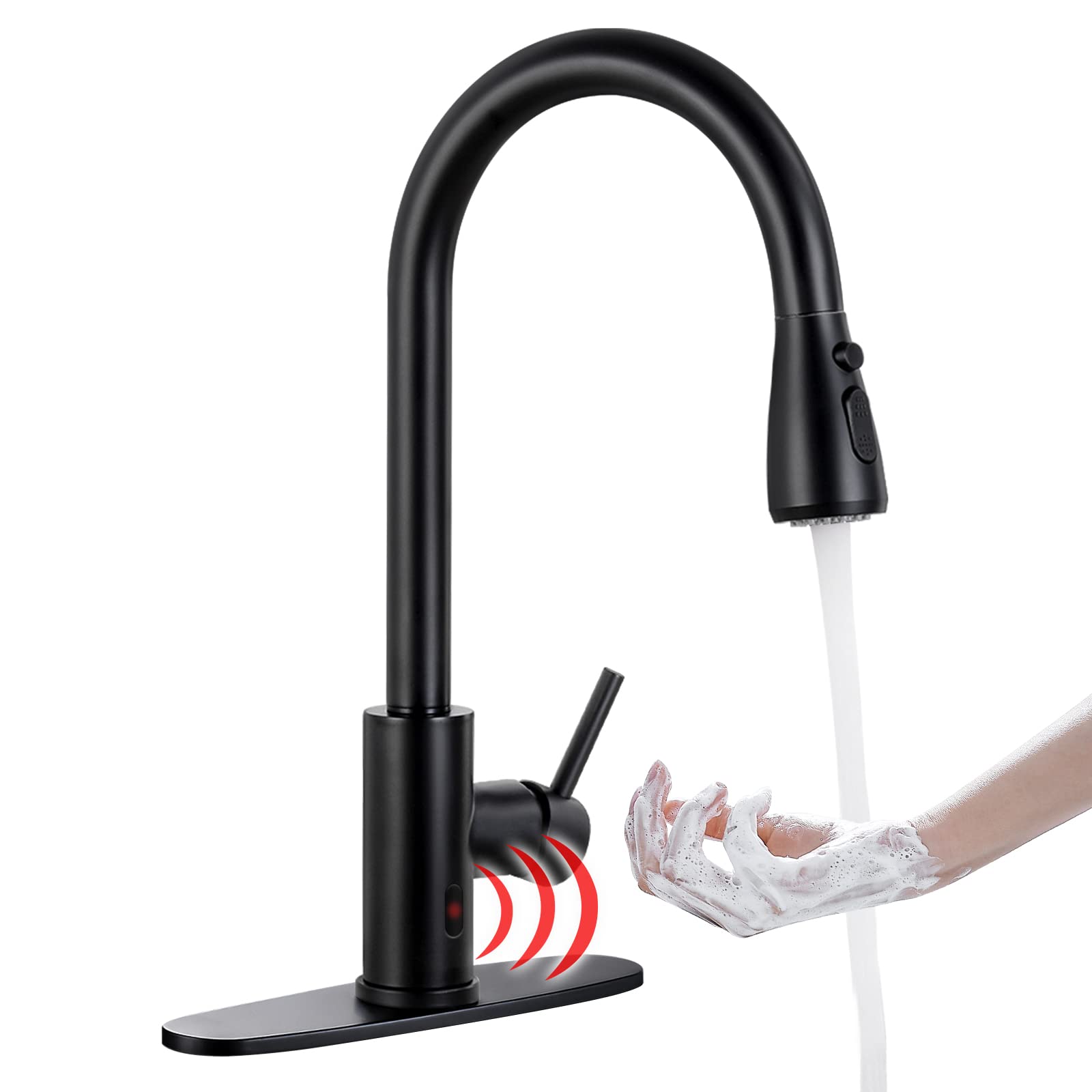 Fgkq Touchless Kitchen Faucet With Pull Down Sprayer, Black High Arc Single Handle Single Hole Commercial Kitchen Sink Faucet For Bar Rv