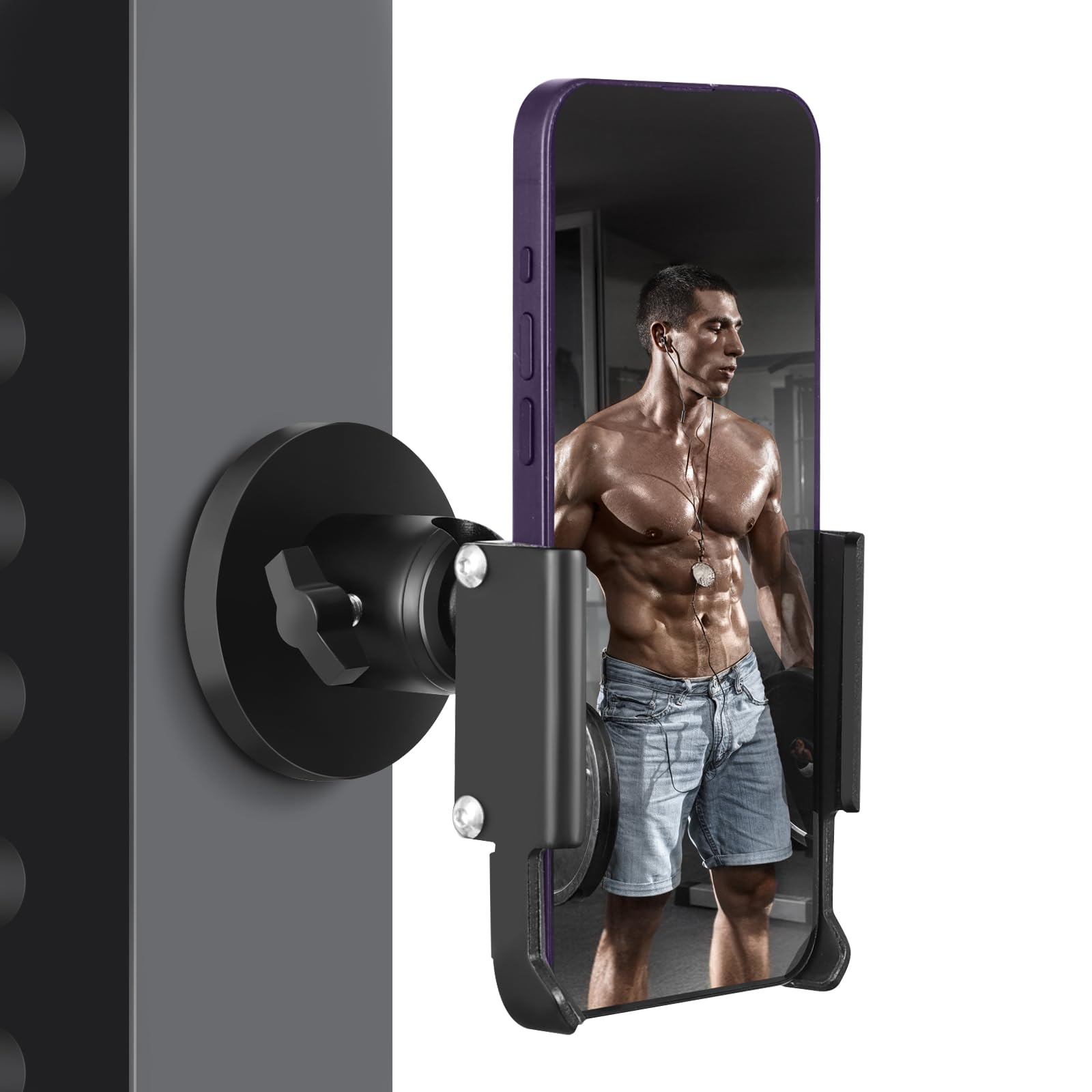 Vinkqiado Gym Magnetic Phone Holder, All Metal Magnet Base Phone Mount For Gym Equipment, Tractor, Refrigerator, Forklift, Or Any Ferrous Metal Surface, Compatible With All Smartphones