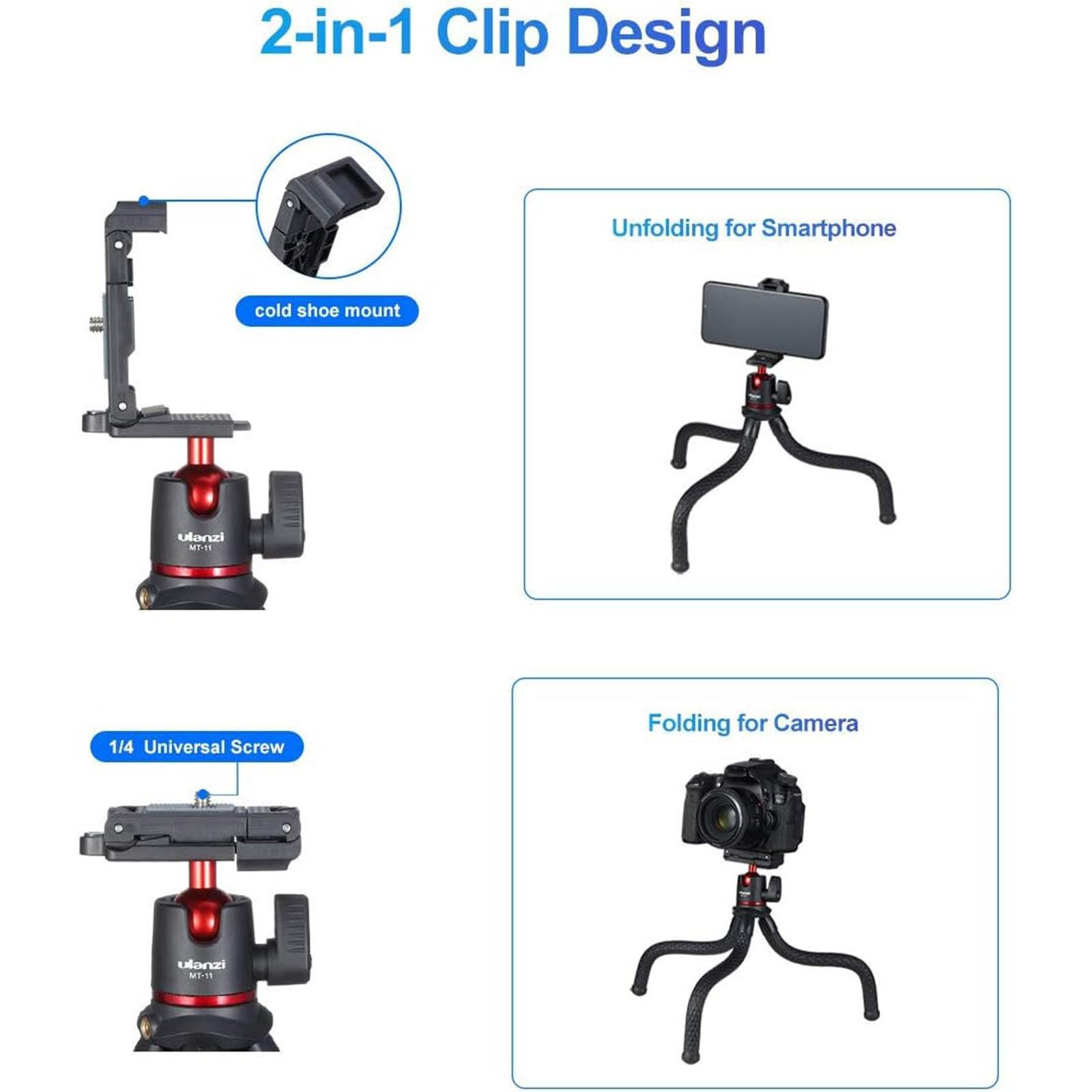 Ulanzi Camera Tripod, Mini Flexible Stand With Phone Holder, Camera Sling Bag, Water-Resistant Camera Case