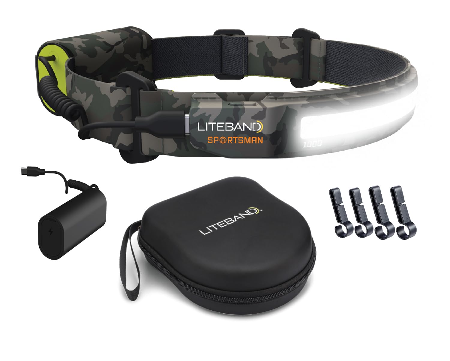 Optimal Ventures Liteband Pro Bundle 1000 Lumens Led Headlamp Rechargeable Battery Powered, Bright Tactical Head Lamp Flashlight Hard Hat Light, Mechanic Lamps, Camping, Running, Best Rated For Adults Forehead, Camo