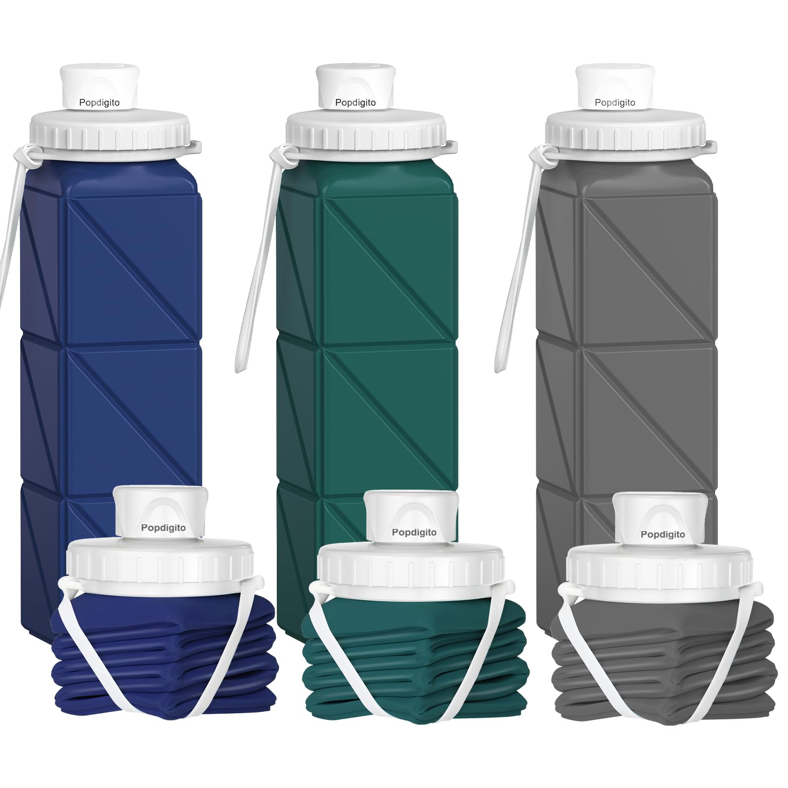 3 Pack Collapsible Water Bottles,Silicone Foldable Portable Water Bottle 20.6Oz, Lightweight