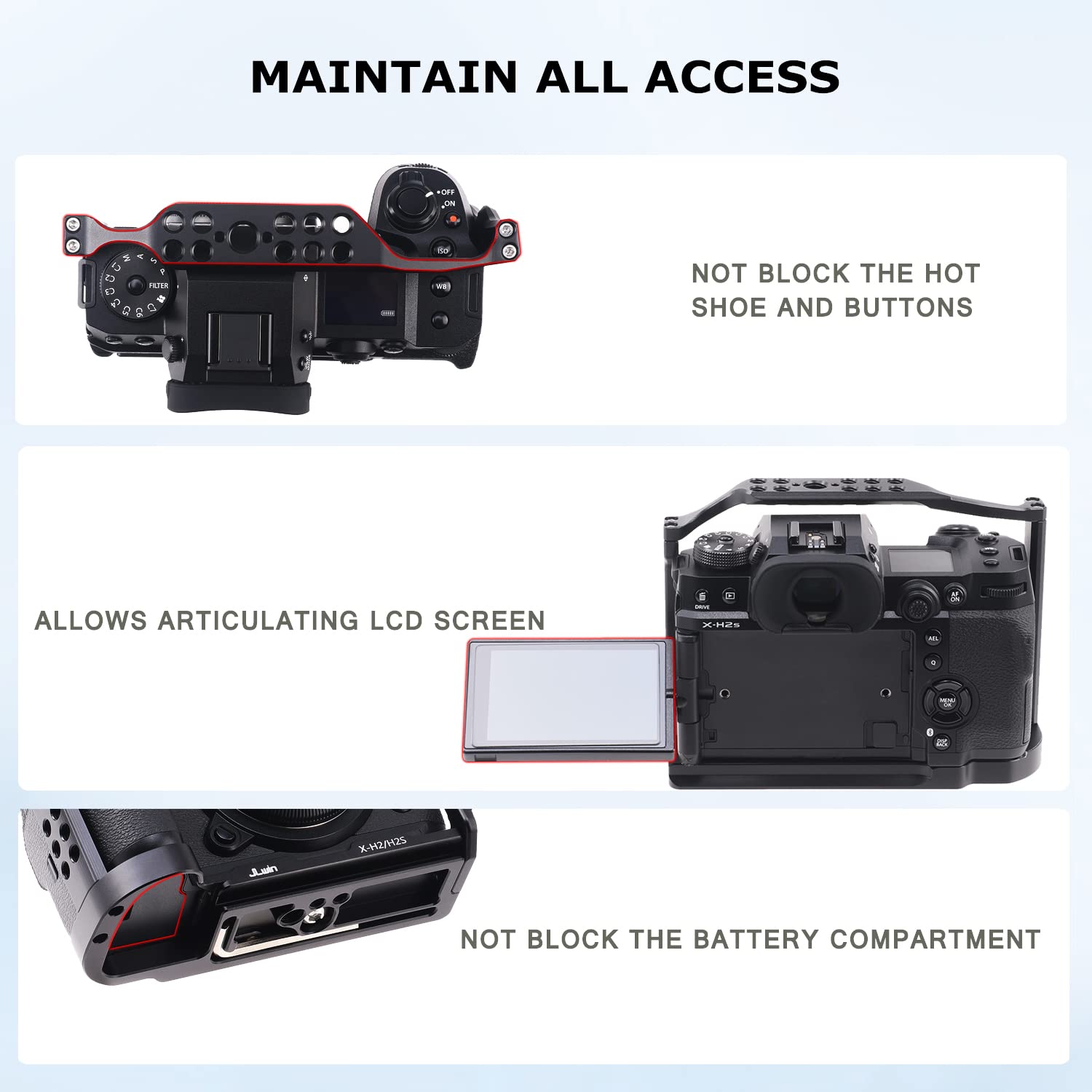 Foeasy Foto4Easy Aluminum Alloy X-H2 X-H2S Cage For Fujifilm X-H2&X-H2S Mirrorless Digital Camera Body,Camera Rig With Nato Rails, Quick Release Plate For Arca