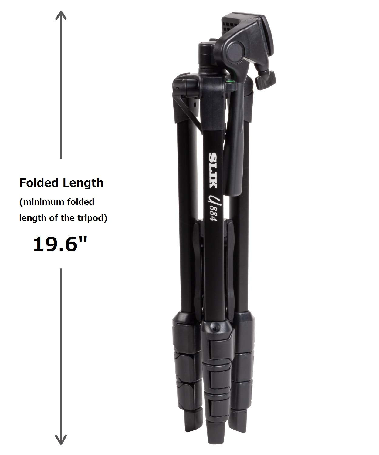 Slik U884 4-Stage Compact Lightweight Folding Aluminum Travel Portable Dslr/Slr Video/Camera Tripod With 3-Way Pan Head For Canon Nikon Sony Cameras With Carry Case - Black (612-687)
