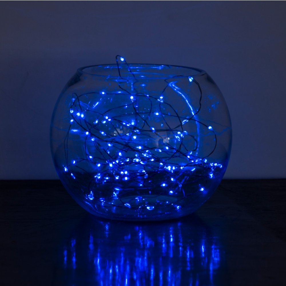 Hunnykome Solar Lighting Solar Powered String Lights, 100 Led Copper Wire Lights, Waterproof Starry String Lights, Indoor/Outdoor Solar Decoration Lights For Gardens, Patios, Homes, Parties: 20 Ft, Blue