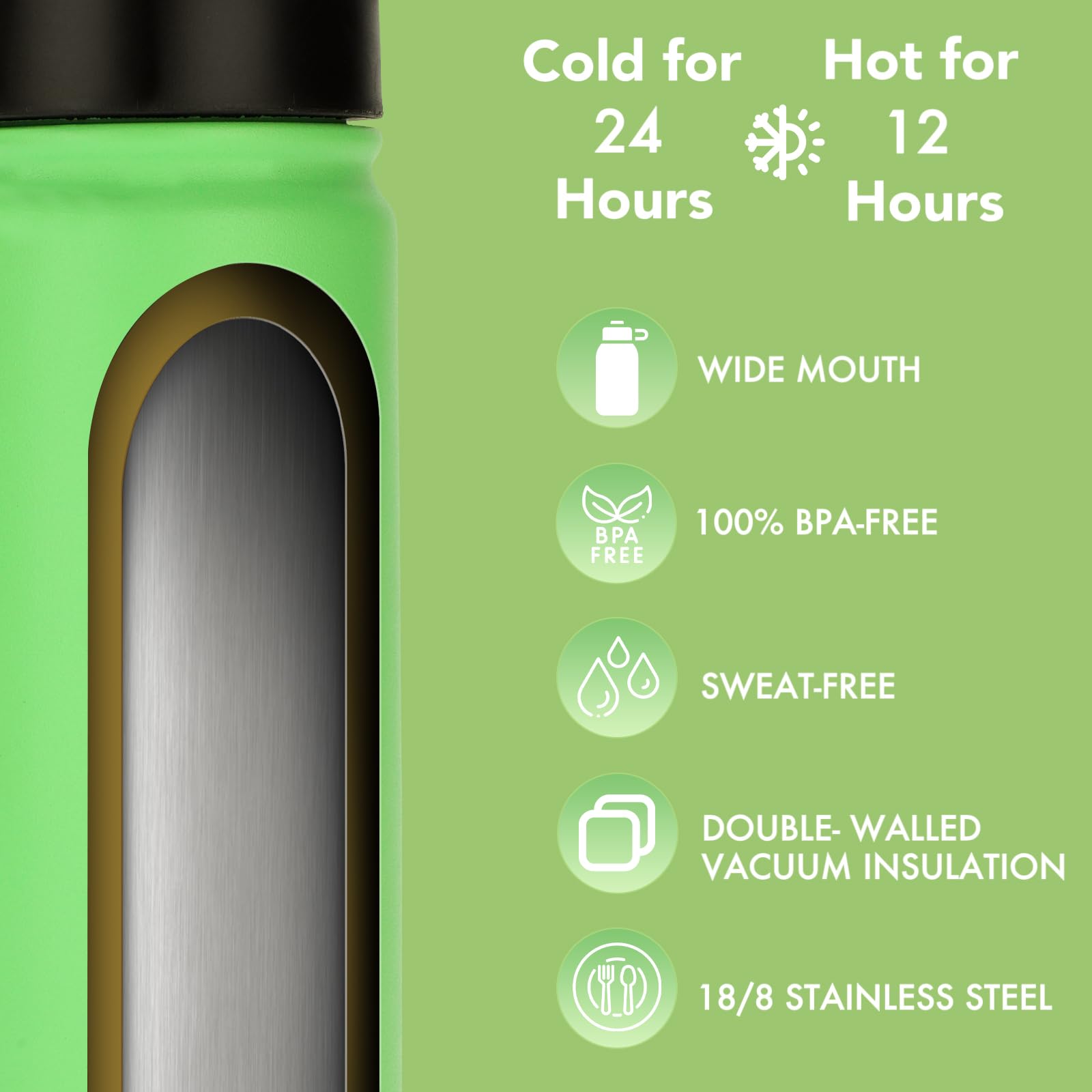 Mininoo 24 Oz Insulated Water Bottle With Straw, Stainless Steel Double Wall Vacuum Thermos