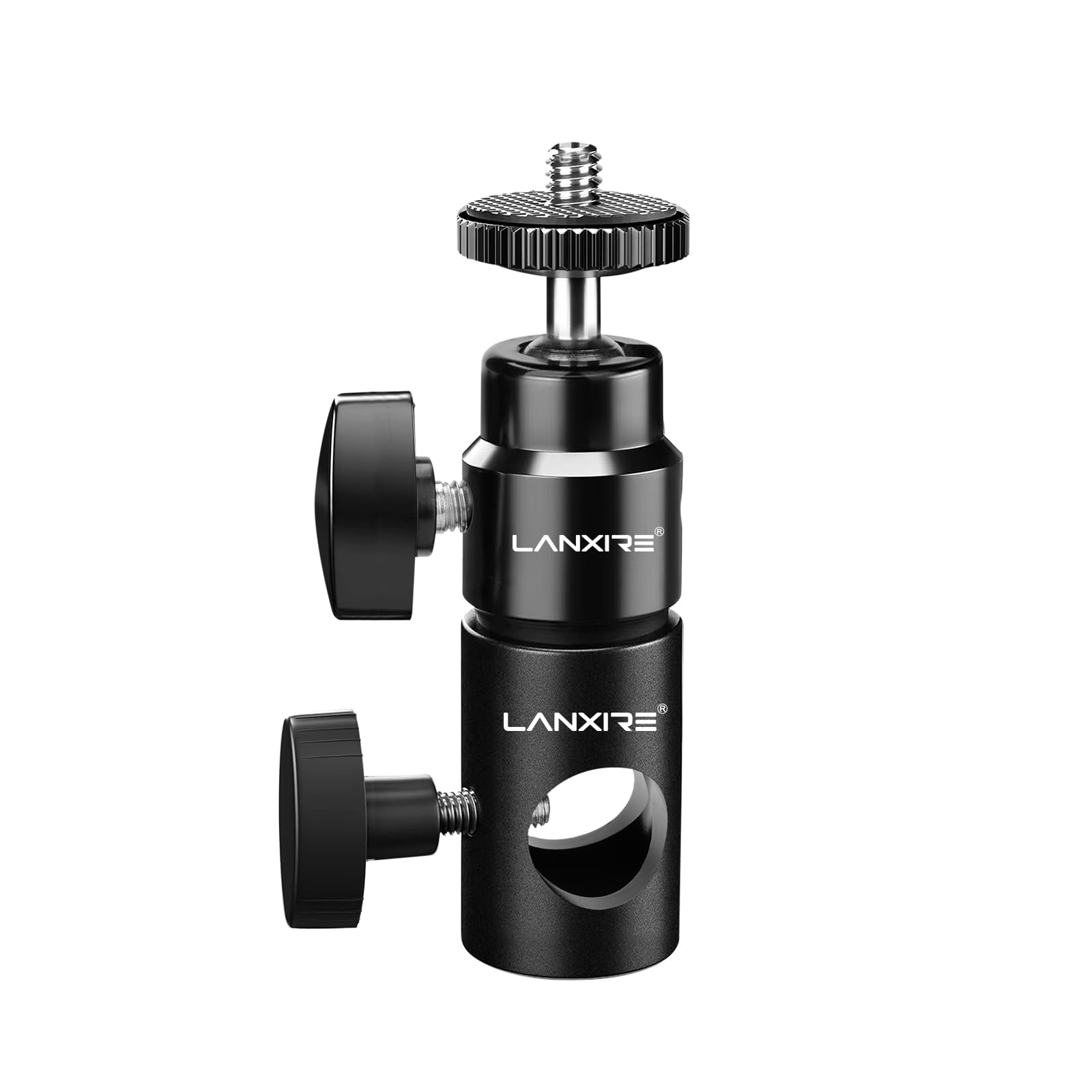 Lanxire Light Stand Mount Adapter With 1/4’’ Screw Mini Ball Head - Compatible With Camera Monitor, Ring Light, Fits Flat Head Light Stand, Boom Arm - Max Load Up To 4.4Lb/2Kg