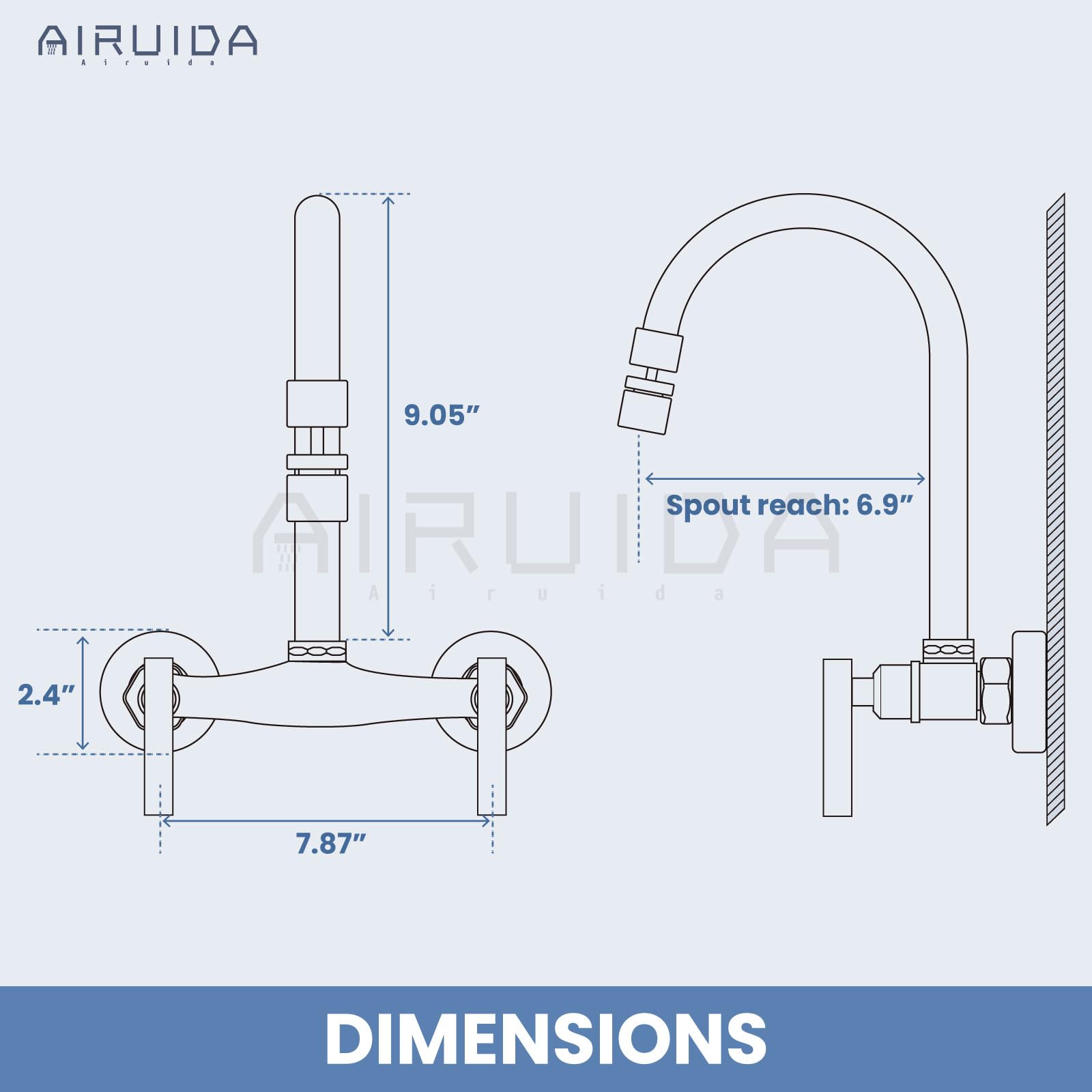 Airuida Wall Mount Kitchen Sink Faucet Wall Mounted Kitchen Faucets 8 Inch Center Double Handles 360 Degree Swivel Spout Restaurant Utility Laundry Commercial Mixer Tap Matte Black