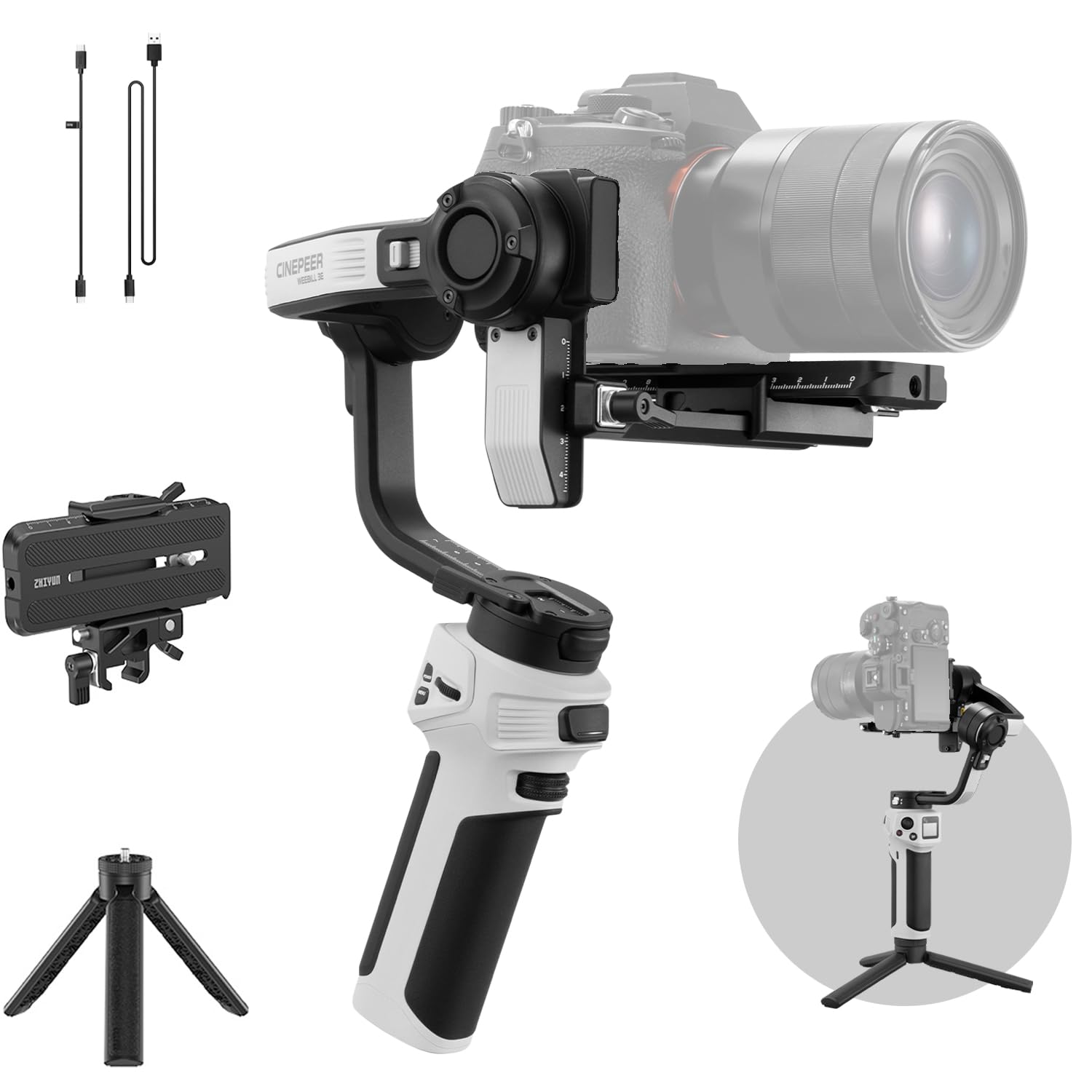 Zhiyun Cinepeer Weebill 3E Mirrorless Gimbal Lightweight Stabilizer, Up To 3Kg/6.6Lbs Payload, 3-Axis Camera Gimbal For Canon/Sony/Panasonic/Nikon, Bluetooth Shutter Control, Native Vertical Shooting
