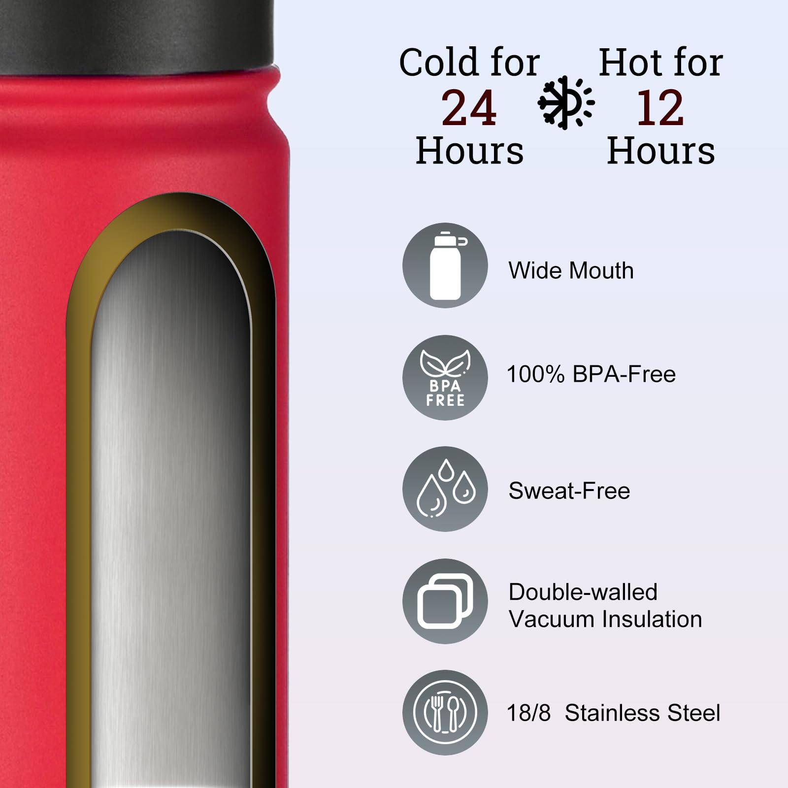 Mininoo 24 Oz Insulated Water Bottle With Straw, Stainless Steel Double Wall Vacuum Thermos