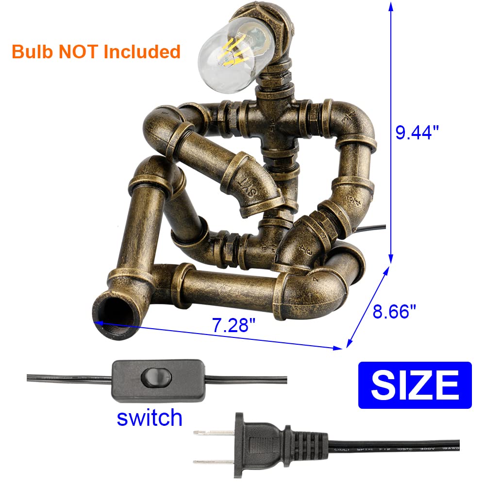 Efaycrr Steampunk Table Lamp, Creative Robot Style Desk Lamp Vintage Industrial Water Pipe Light For Bedside Table Nightstand Bar Restaurant Café