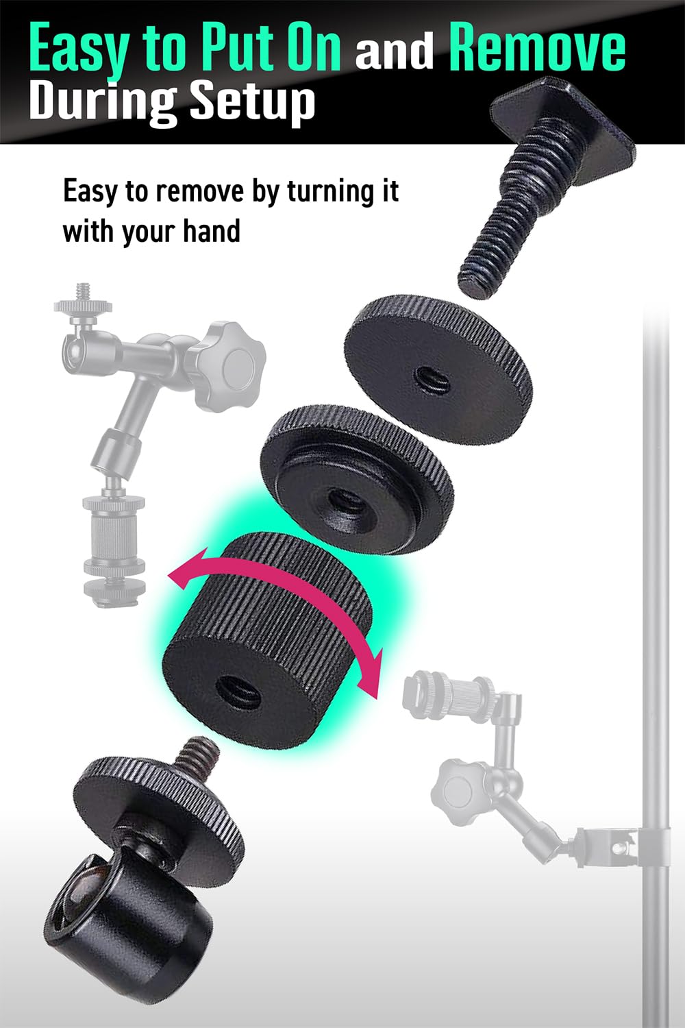 Etlife Tripod Screw Socket Adapter 1/4 Female To 1/4 Female, Thread Adapter 1/4"-20 Conversion Mount Nut For Camera Stands Magic Arms Gopro (2Pcs)